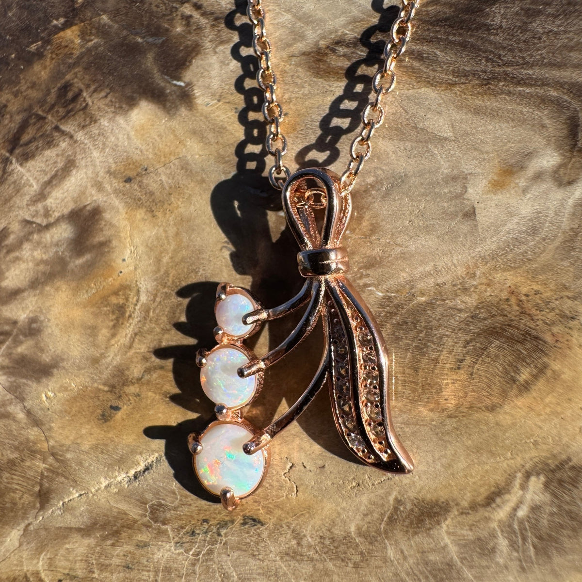 1ct Coober Pedy Opal Pendant Necklace ~ 'Metung Light' | Rose Gold Coated 925 Sterling Silver | Solid Australian Opal