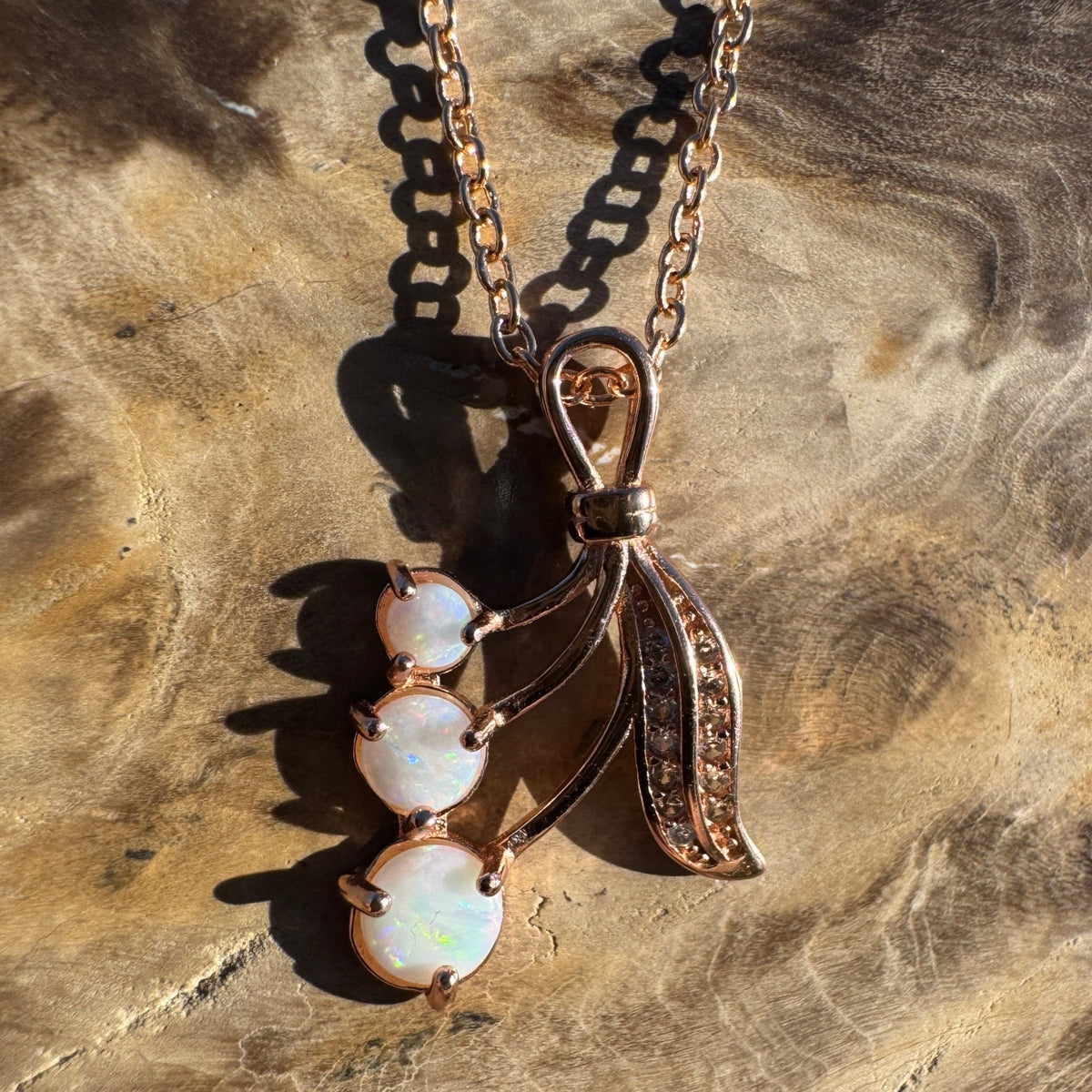 1ct Coober Pedy Opal Pendant Necklace ~ 'Metung Light' | Rose Gold Coated 925 Sterling Silver | Solid Australian Opal