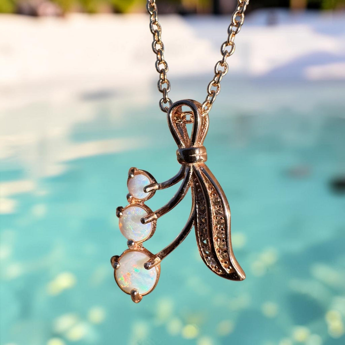 1ct Coober Pedy Opal Pendant Necklace ~ 'Metung Light' | Rose Gold Coated 925 Sterling Silver | Solid Australian Opal