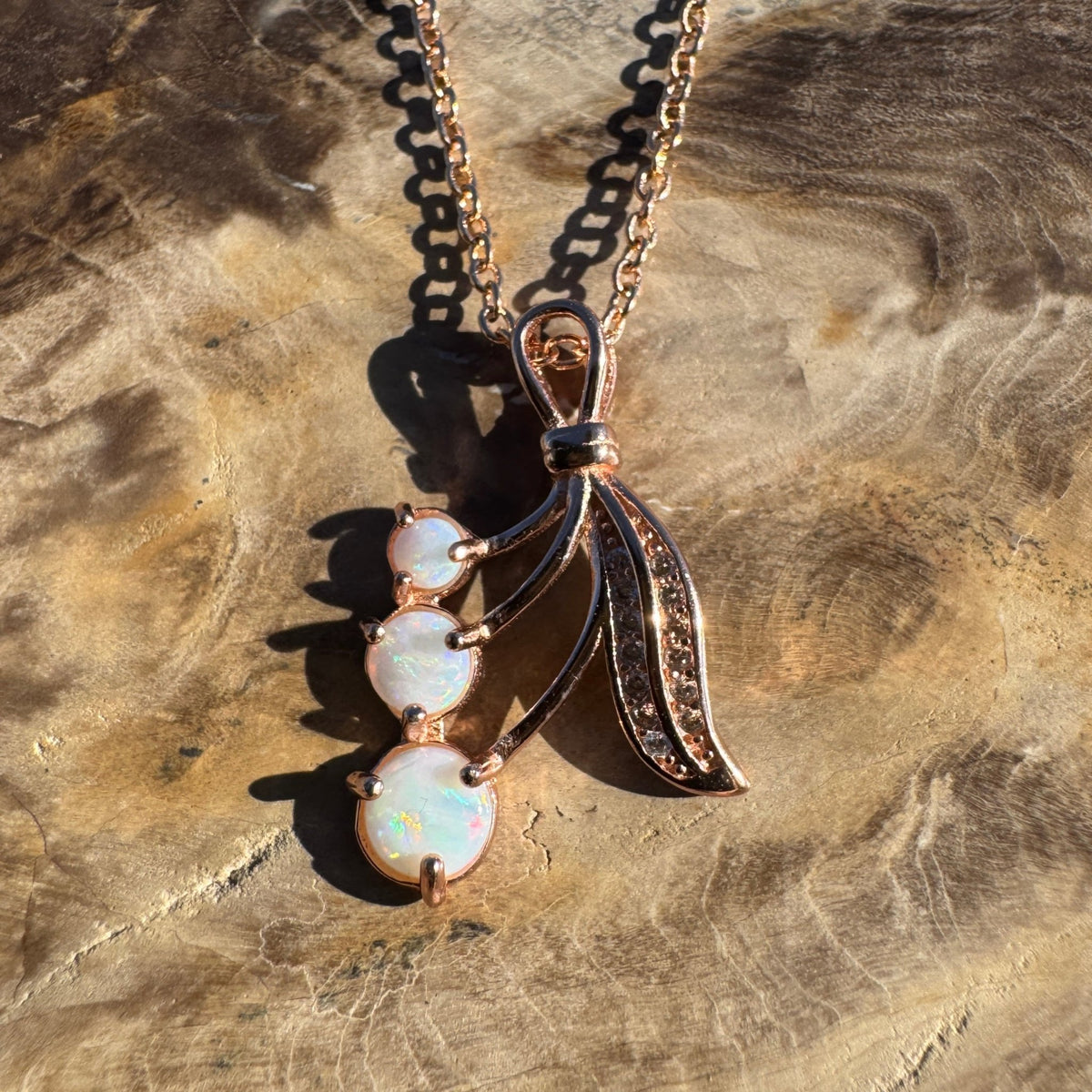 1ct Coober Pedy Opal Pendant Necklace ~ 'Metung Light' | Rose Gold Coated 925 Sterling Silver | Solid Australian Opal