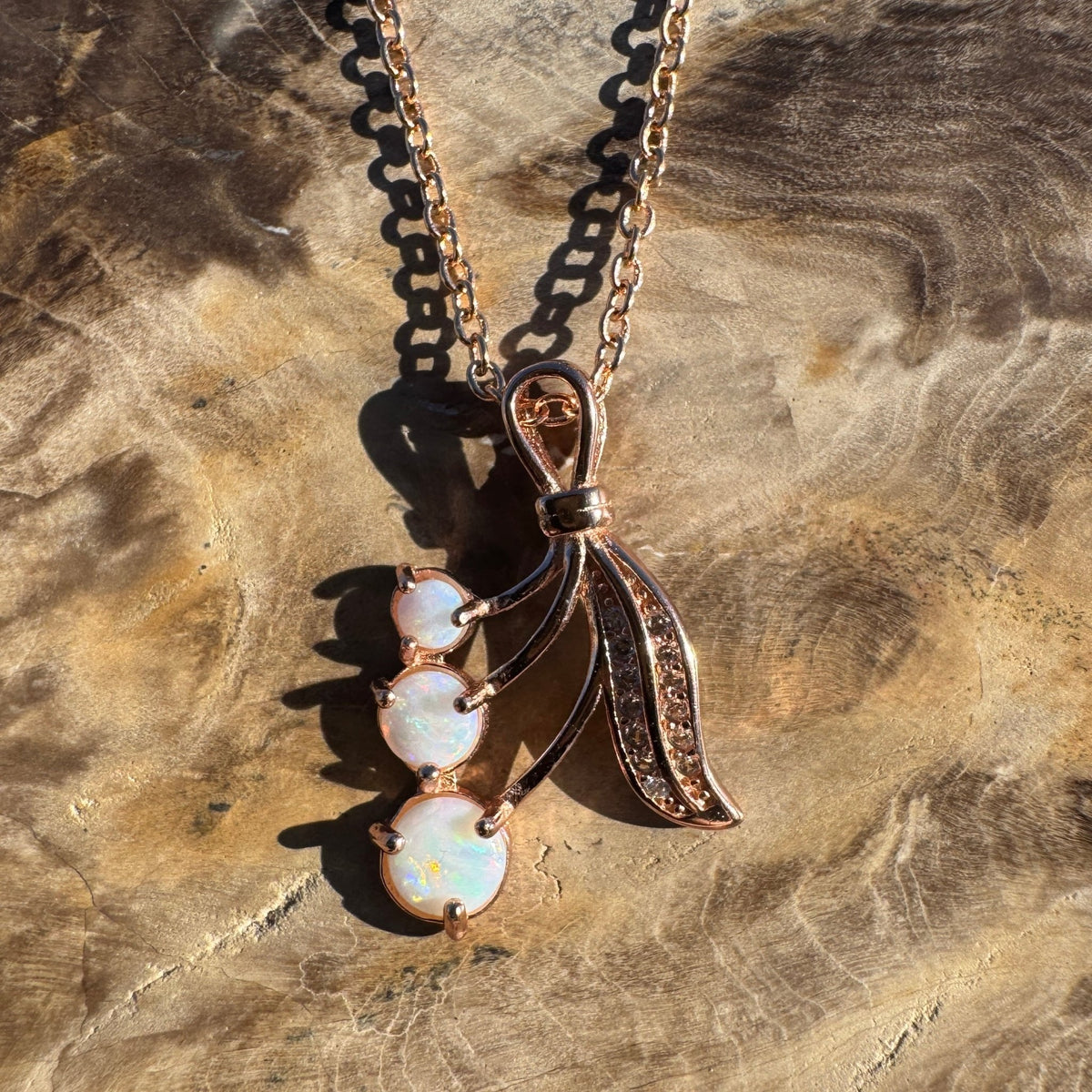 1ct Coober Pedy Opal Pendant Necklace ~ 'Metung Light' | Rose Gold Coated 925 Sterling Silver | Solid Australian Opal
