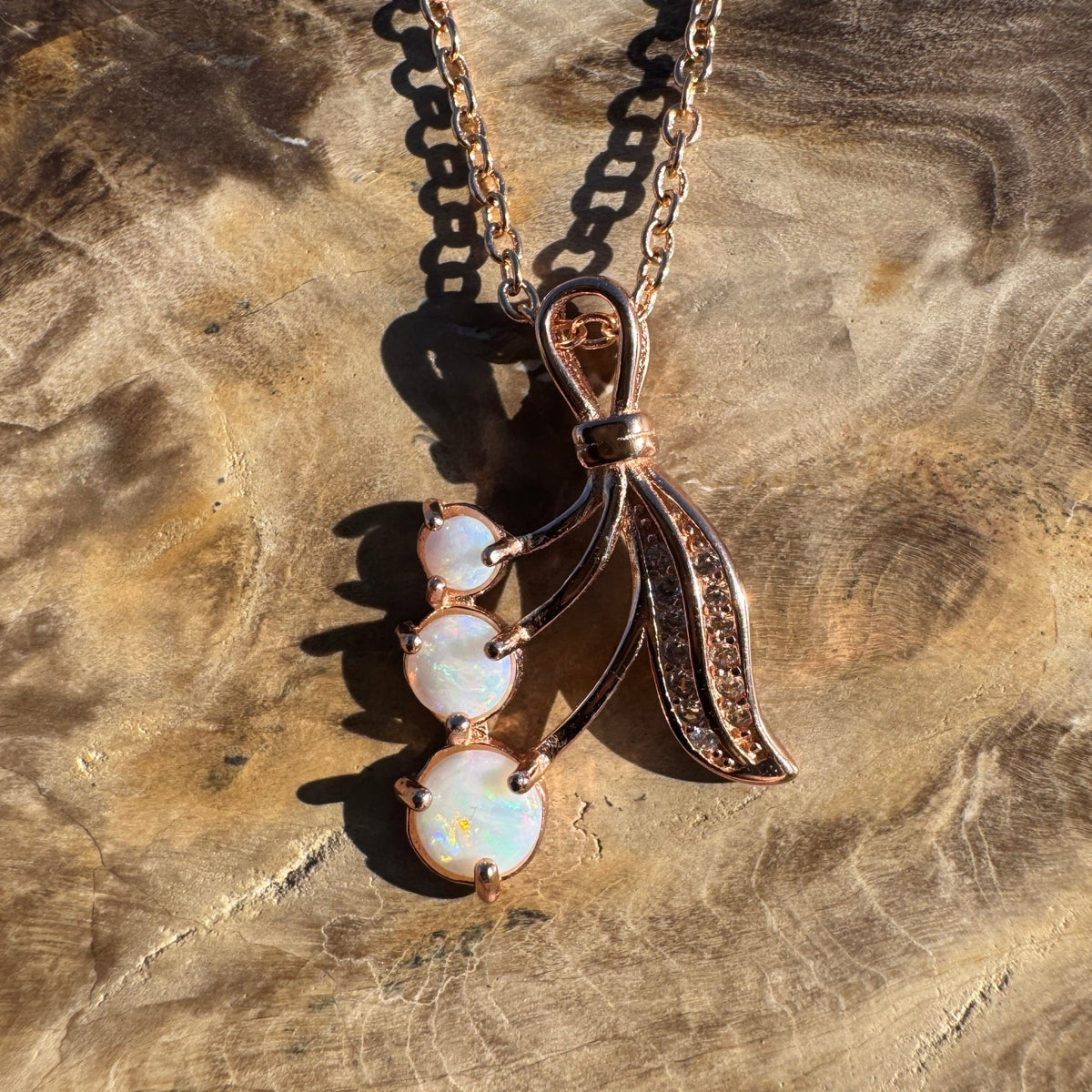 1ct Coober Pedy Opal Pendant Necklace ~ 'Metung Light' | Rose Gold Coated 925 Sterling Silver | Solid Australian Opal