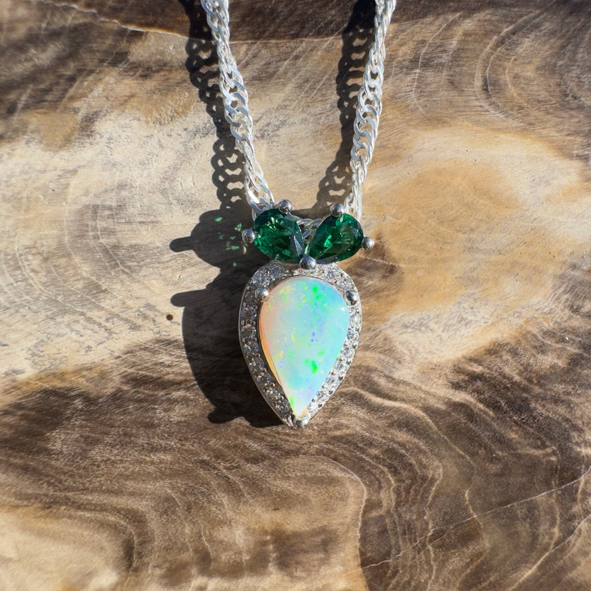 1ct Coober Pedy Opal Pendant Necklace ~ 'Nullarbor Sky Fire' | 925 Sterling Silver | Solid Australian Opal
