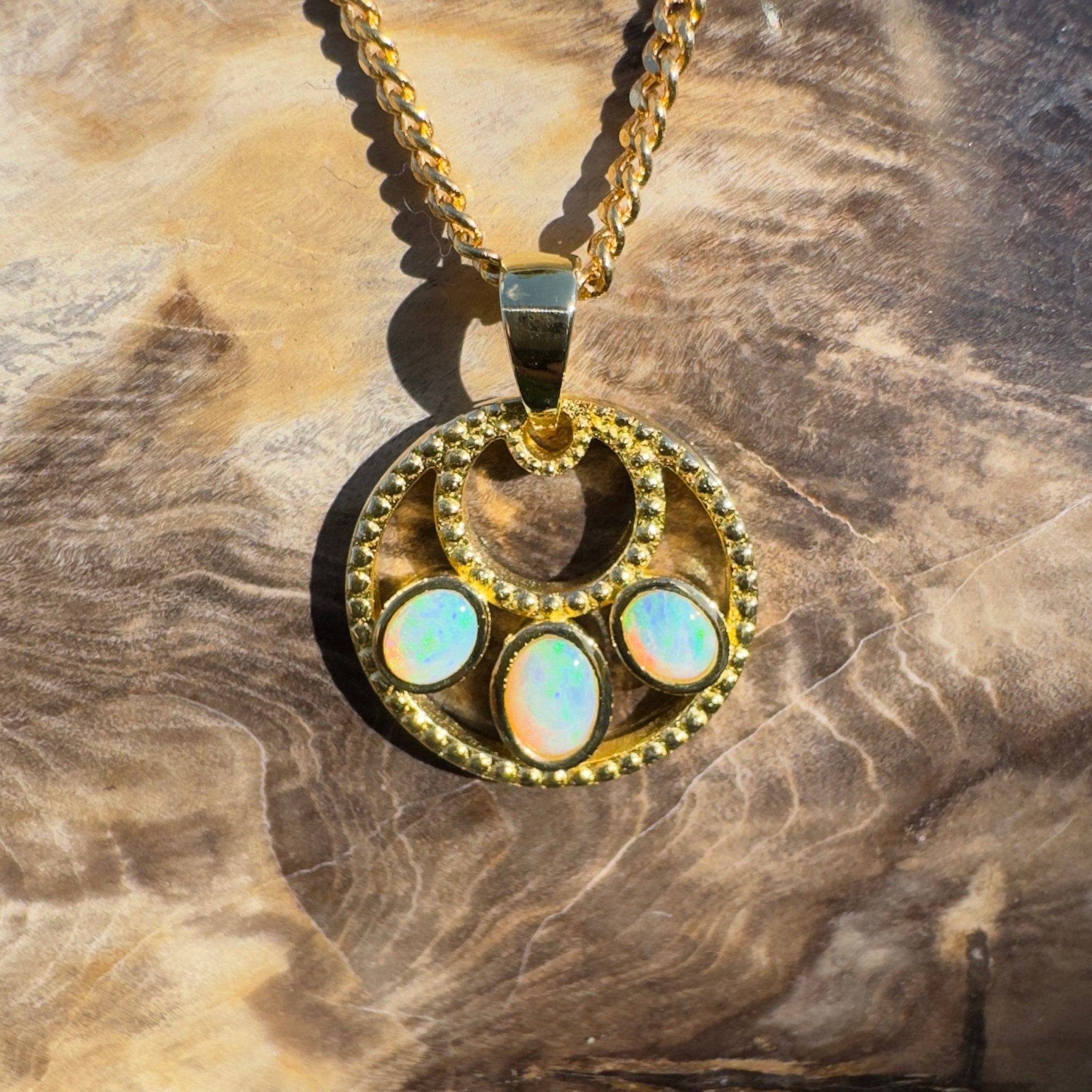 1ct Coober Pedy Opal Pendant Necklace ~ 'Outback Imprint' | Gold Coated 925 Sterling Silver | Solid Australian Opal