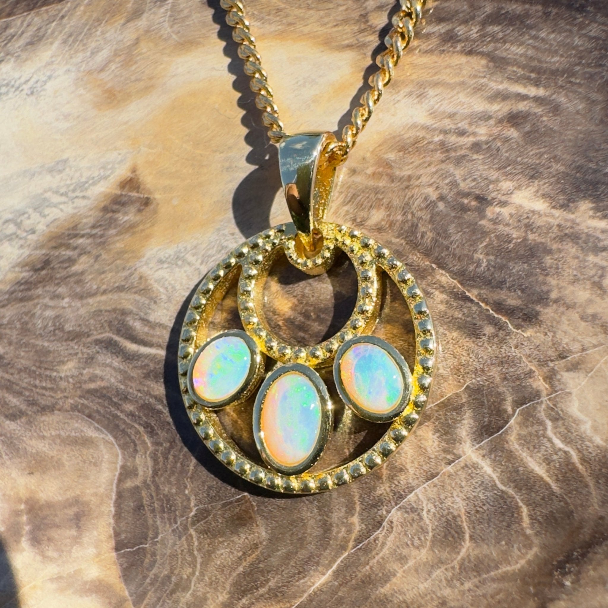 1ct Coober Pedy Opal Pendant Necklace ~ 'Outback Imprint' | Gold Coated 925 Sterling Silver | Solid Australian Opal