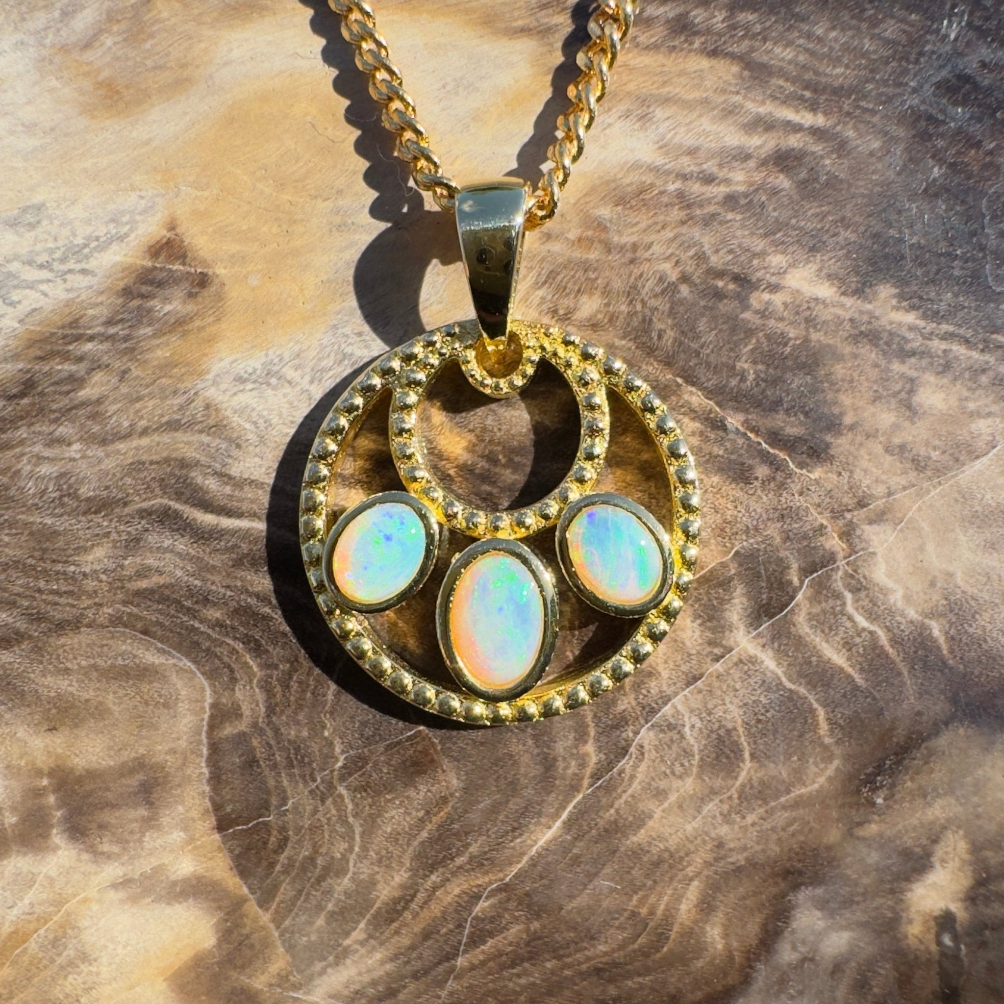 1ct Coober Pedy Opal Pendant Necklace ~ 'Outback Imprint' | Gold Coated 925 Sterling Silver | Solid Australian Opal