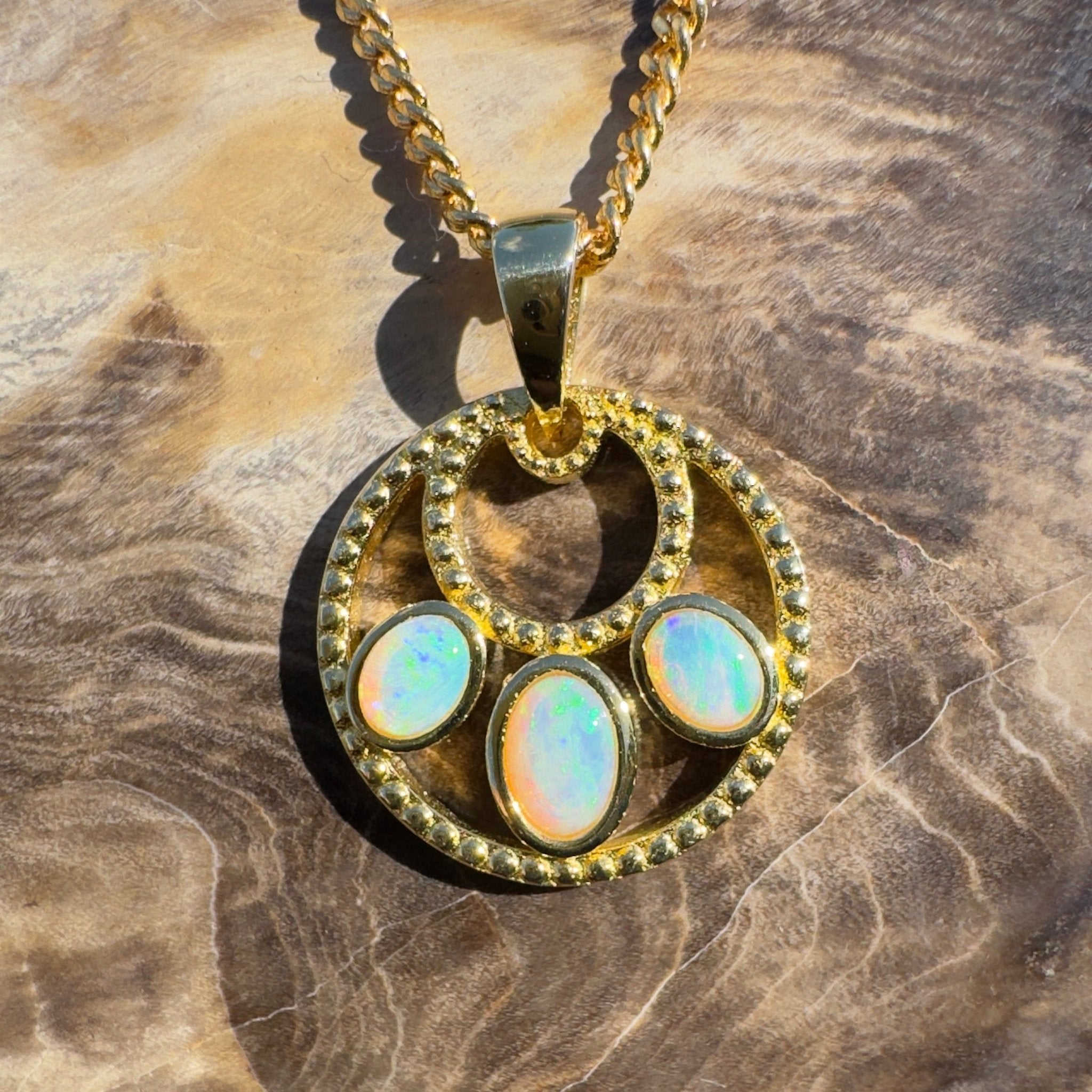 1ct Coober Pedy Opal Pendant Necklace ~ 'Outback Imprint' | Gold Coated 925 Sterling Silver | Solid Australian Opal