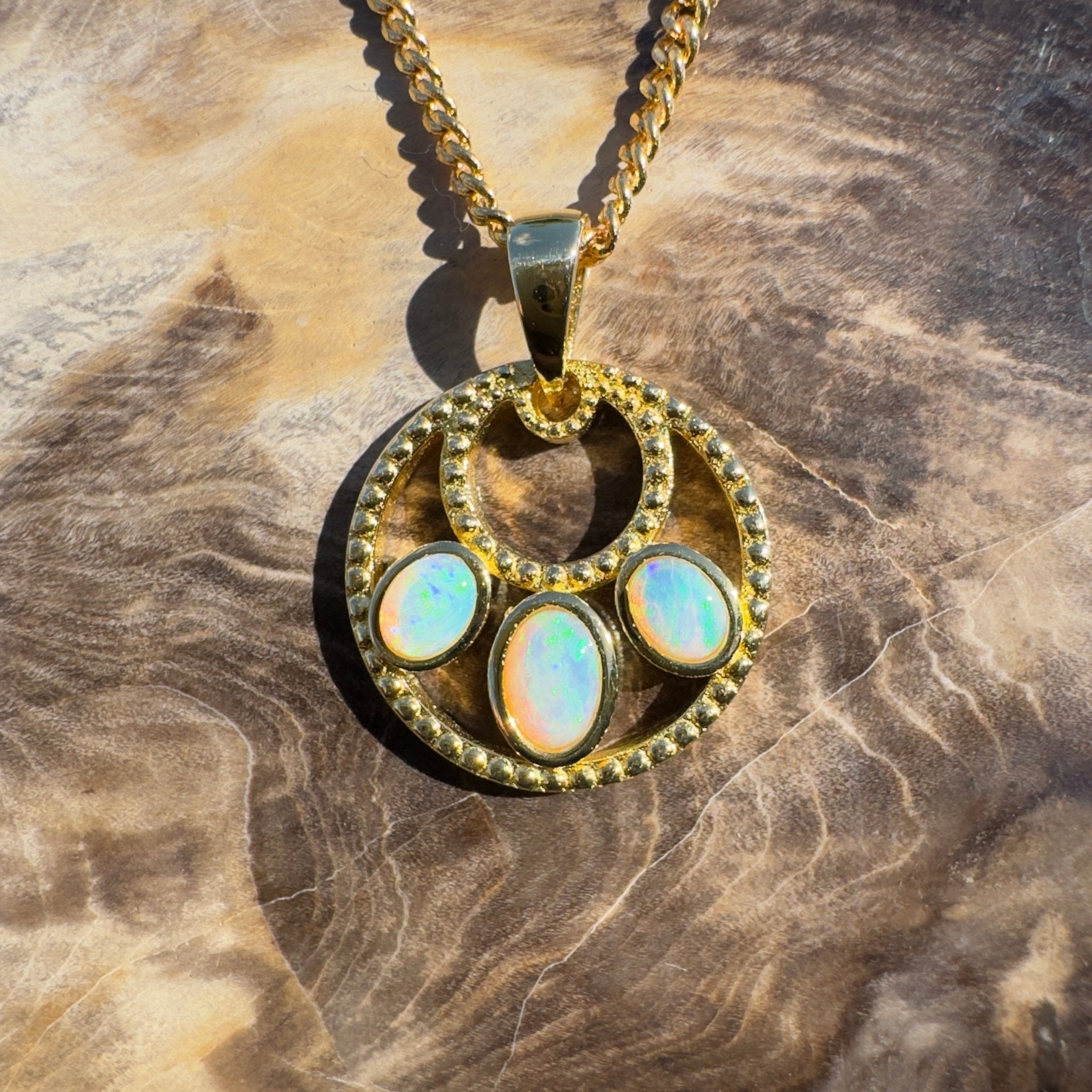 1ct Coober Pedy Opal Pendant Necklace ~ 'Outback Imprint' | Gold Coated 925 Sterling Silver | Solid Australian Opal