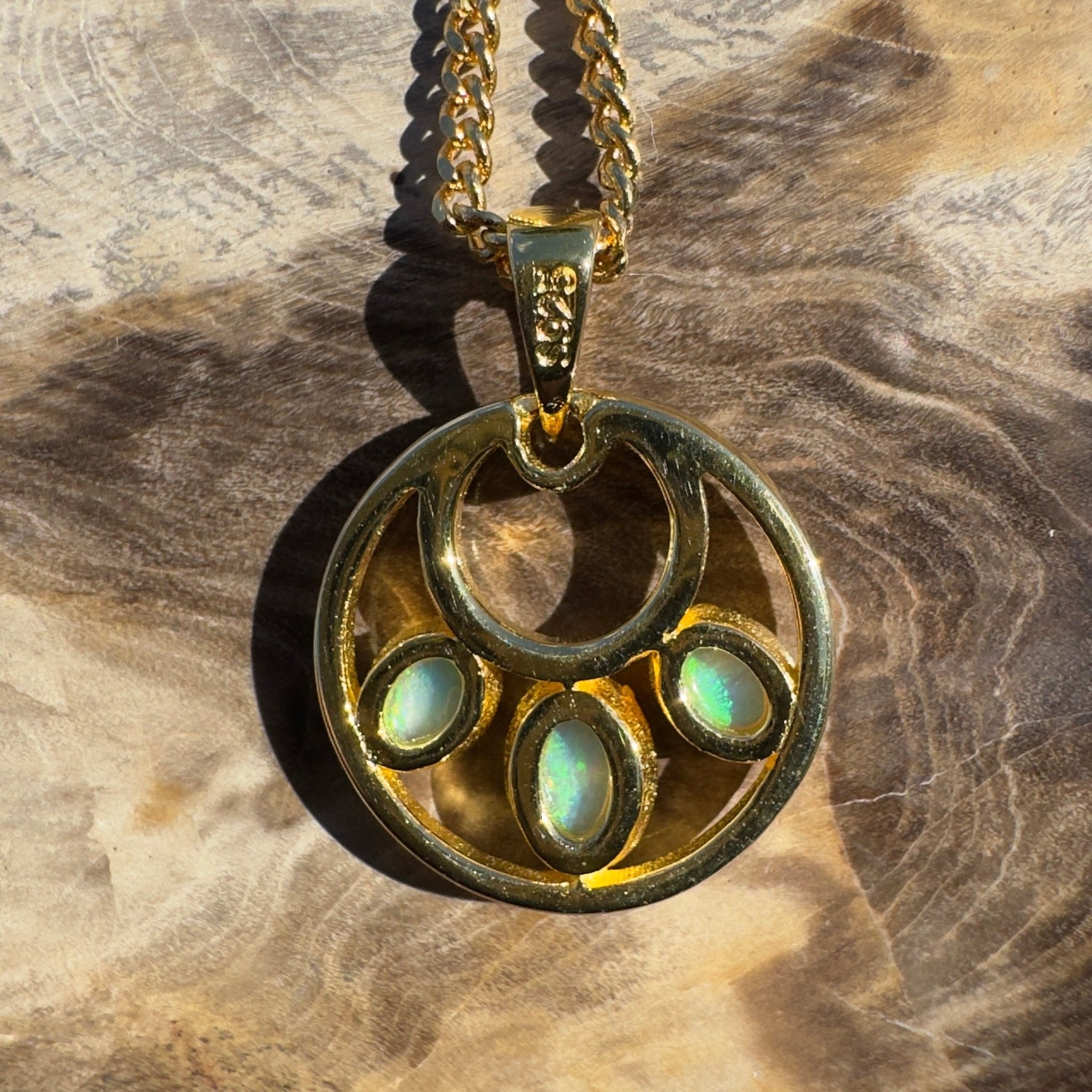 1ct Coober Pedy Opal Pendant Necklace ~ 'Outback Imprint' | Gold Coated 925 Sterling Silver | Solid Australian Opal