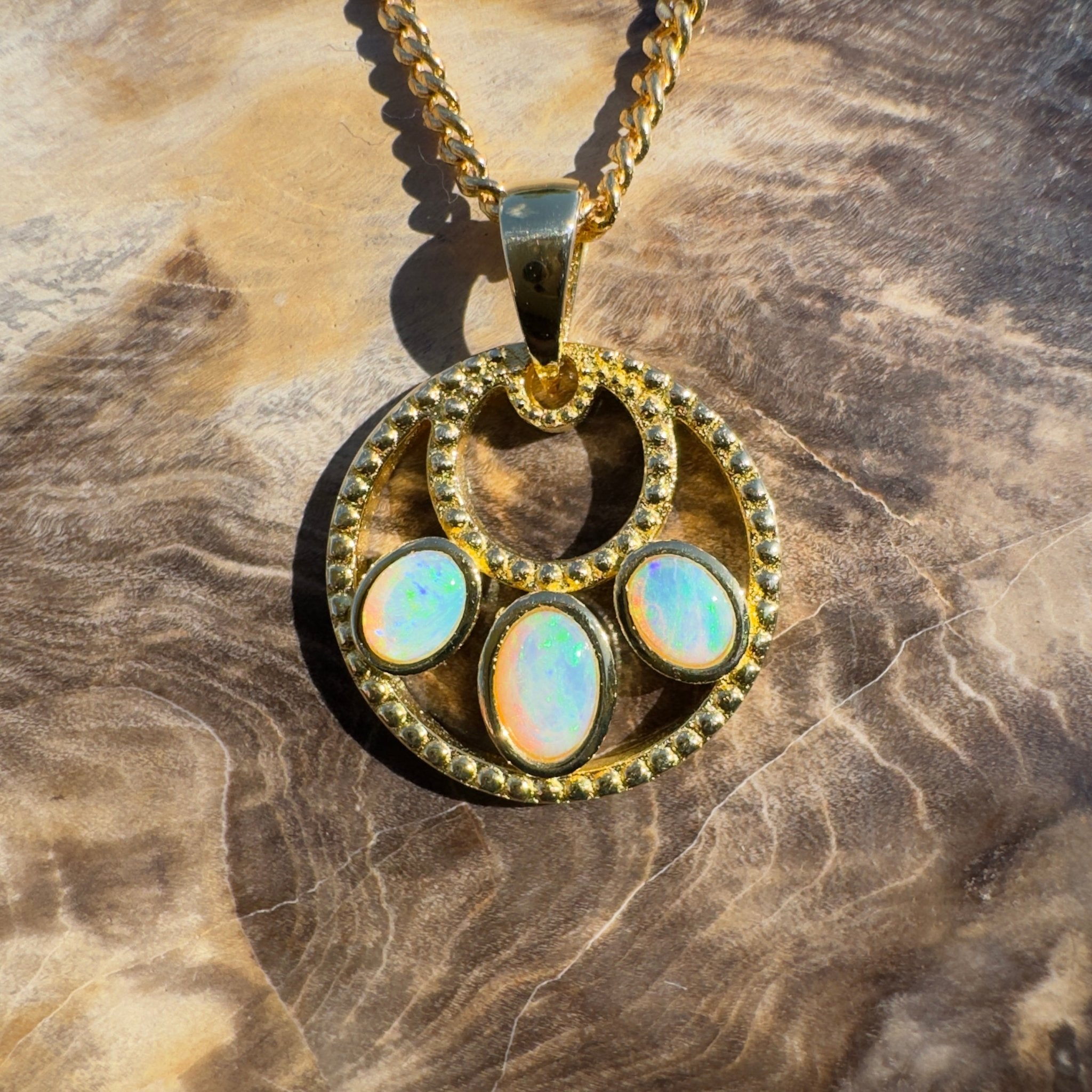 1ct Coober Pedy Opal Pendant Necklace ~ 'Outback Imprint' | Gold Coated 925 Sterling Silver | Solid Australian Opal
