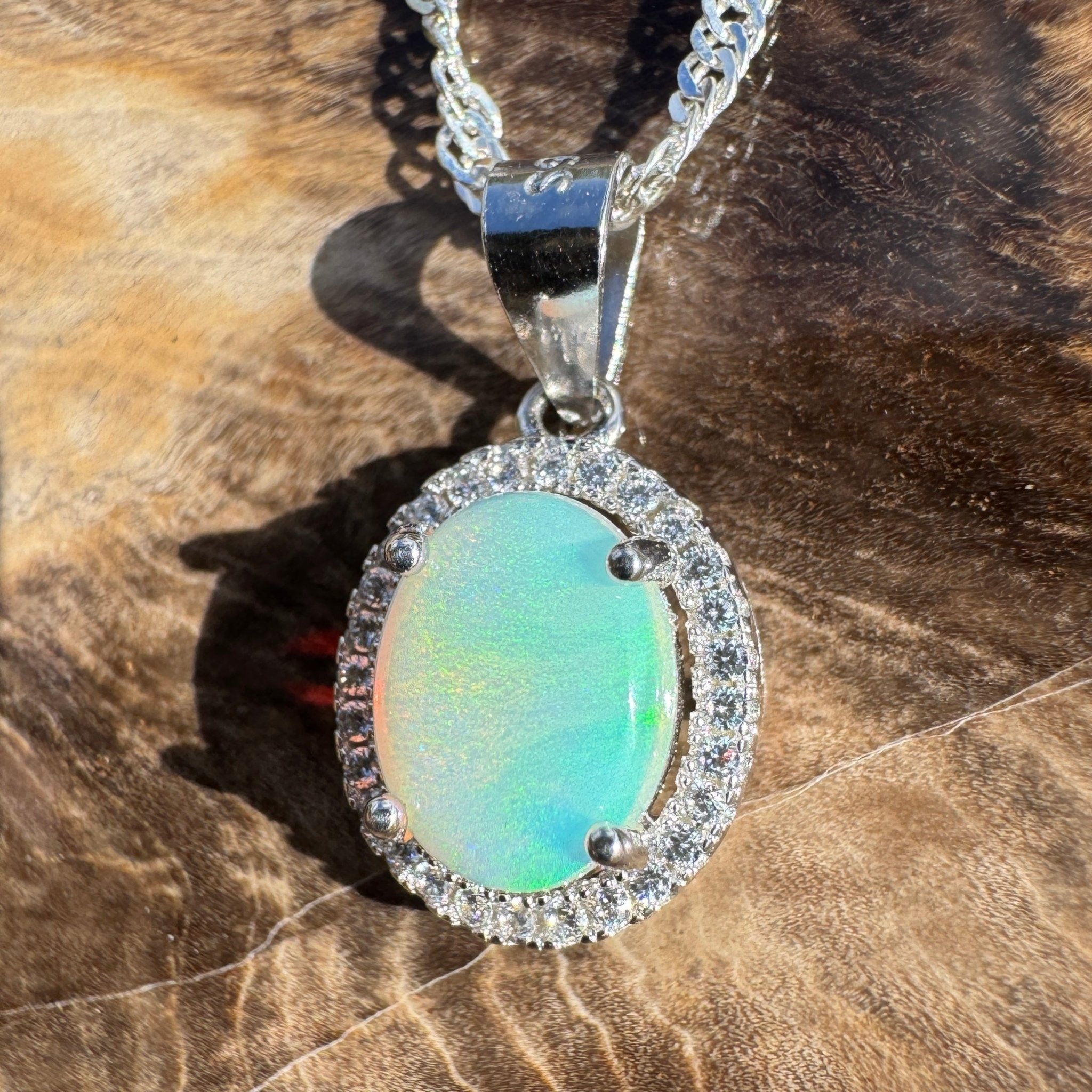 1ct Coober Pedy Opal Pendant Necklace ~ 'Painted Ocean' | 925 Sterling Silver | Solid Australian Opal