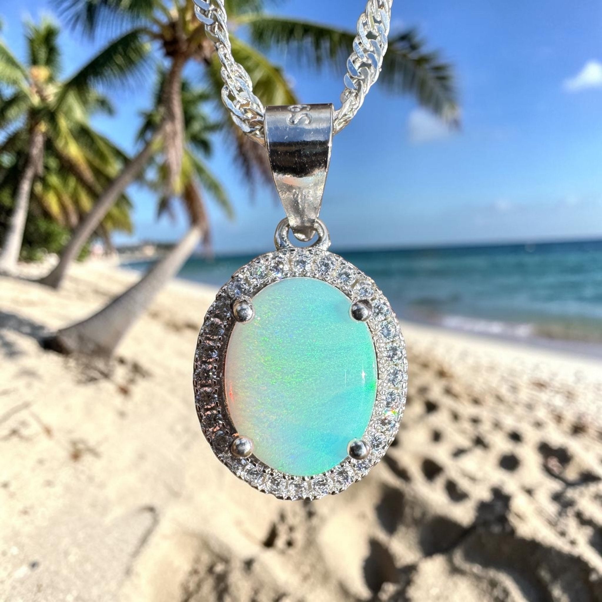 1ct Coober Pedy Opal Pendant Necklace ~ 'Painted Ocean' | 925 Sterling Silver | Solid Australian Opal