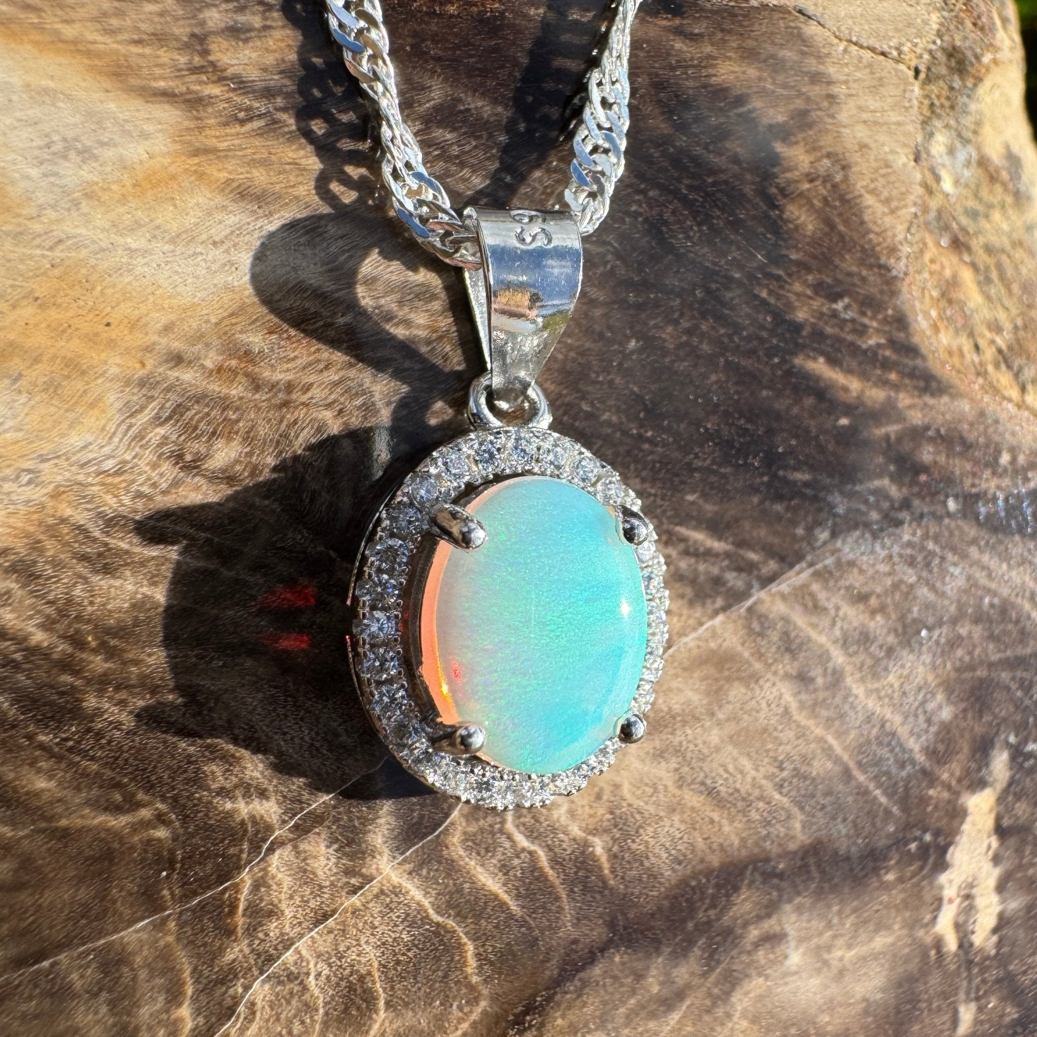 1ct Coober Pedy Opal Pendant Necklace ~ 'Painted Ocean' | 925 Sterling Silver | Solid Australian Opal