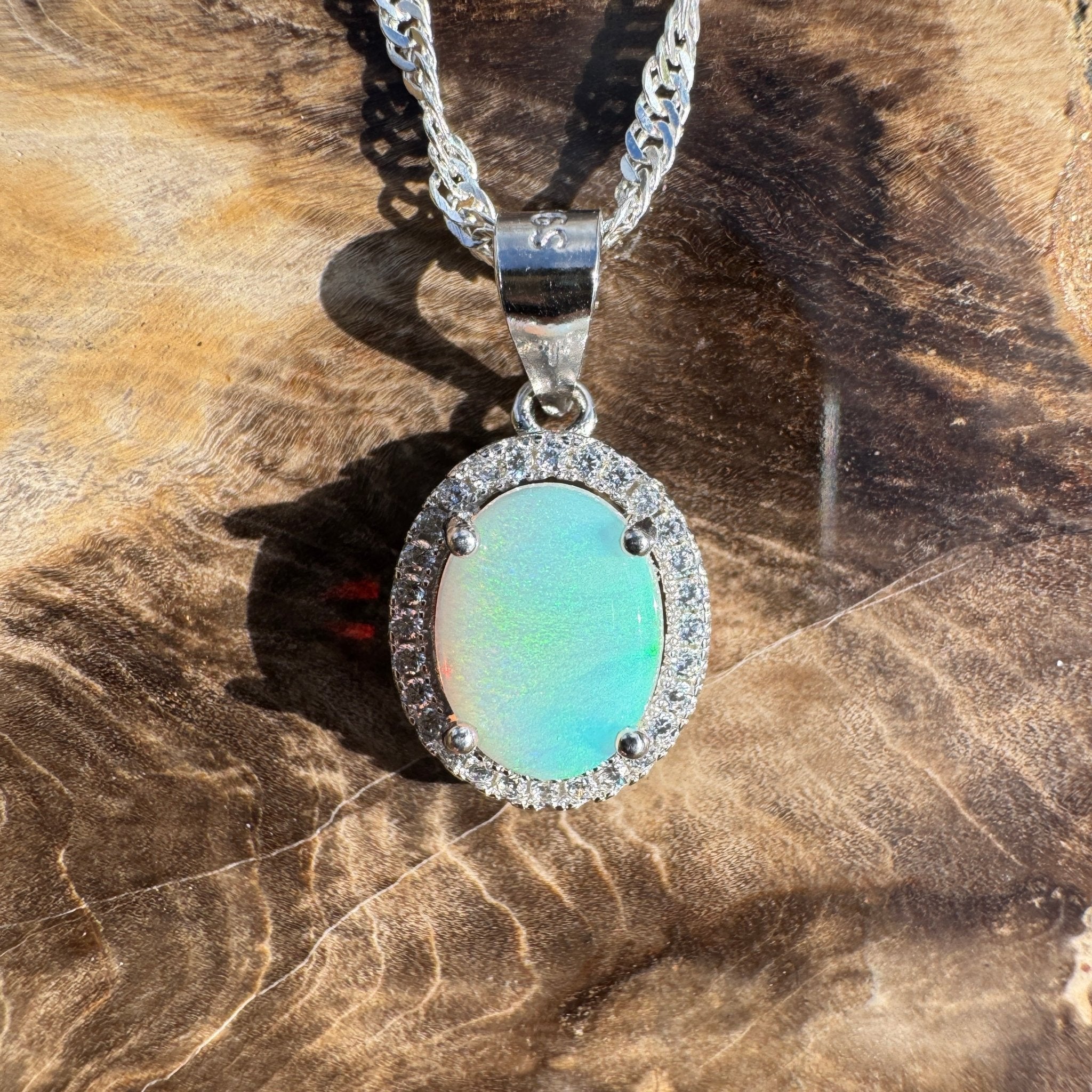 1ct Coober Pedy Opal Pendant Necklace ~ 'Painted Ocean' | 925 Sterling Silver | Solid Australian Opal