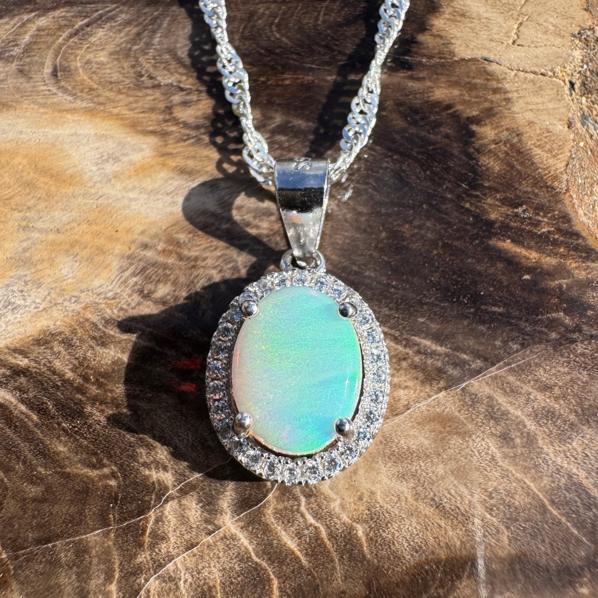 1ct Coober Pedy Opal Pendant Necklace ~ 'Painted Ocean' | 925 Sterling Silver | Solid Australian Opal