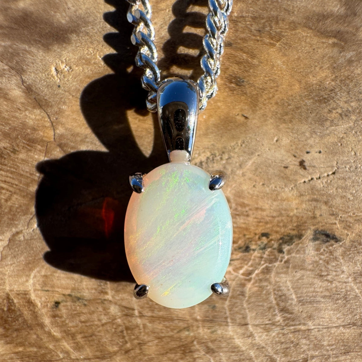 1ct Coober Pedy Opal Pendant Necklace ~ 'Rottnest Light' | 925 Sterling Silver | Solid Australian Opal