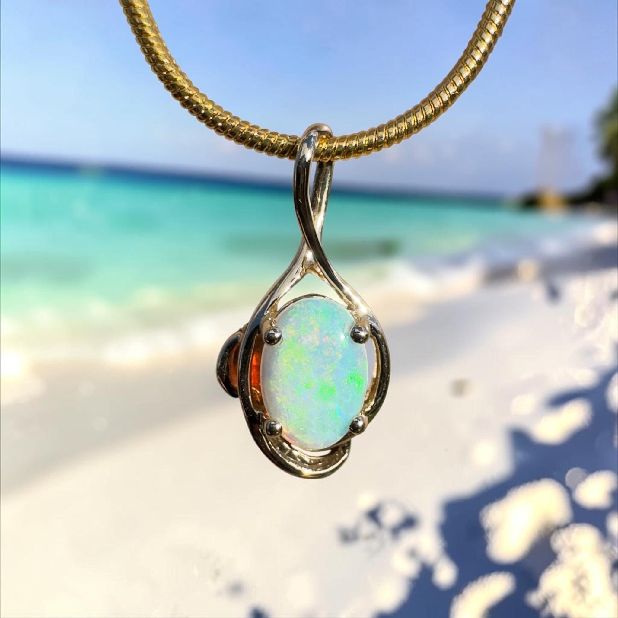 1ct Coober Pedy Opal Pendant Necklace ~ 'Sunrise Beach Gold' | 9ct Yellow Gold | Solid Australian Opal