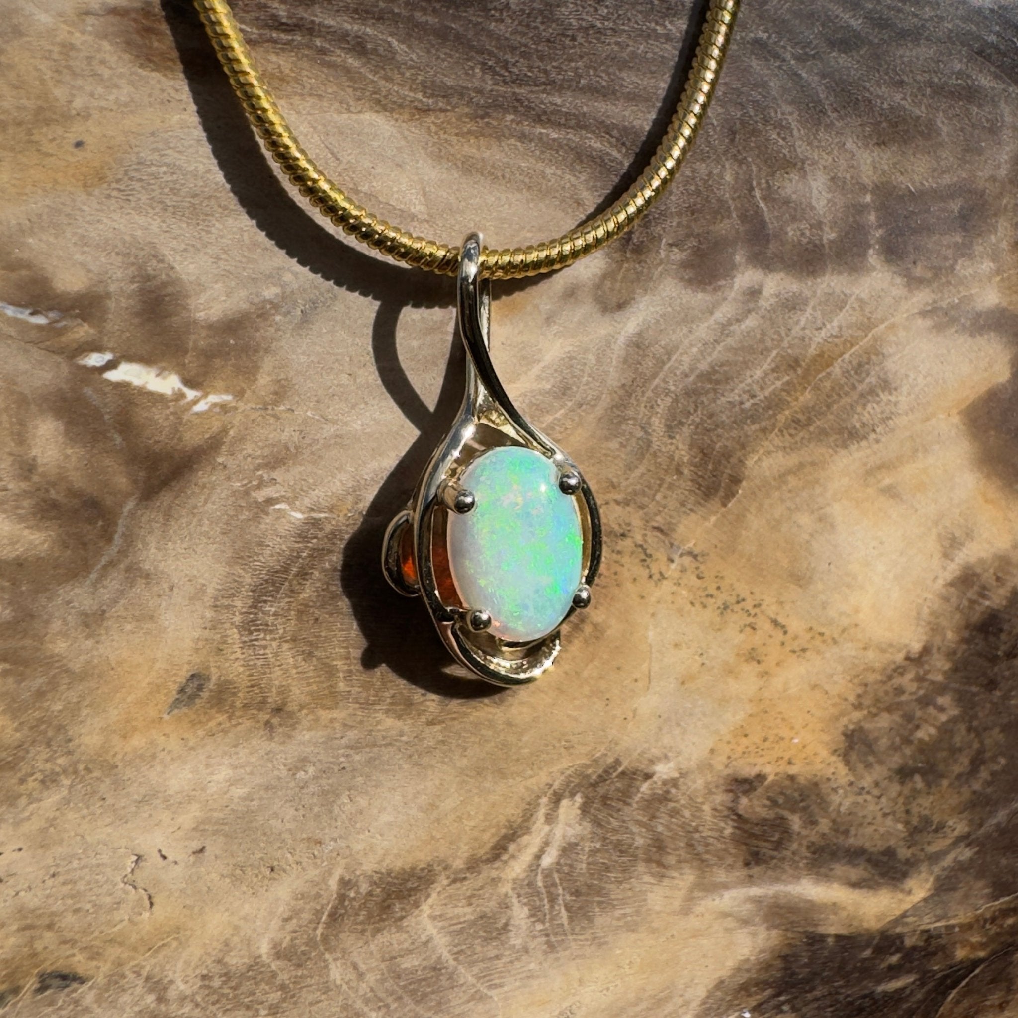 1ct Coober Pedy Opal Pendant Necklace ~ 'Sunrise Beach Gold' | 9ct Yellow Gold | Solid Australian Opal