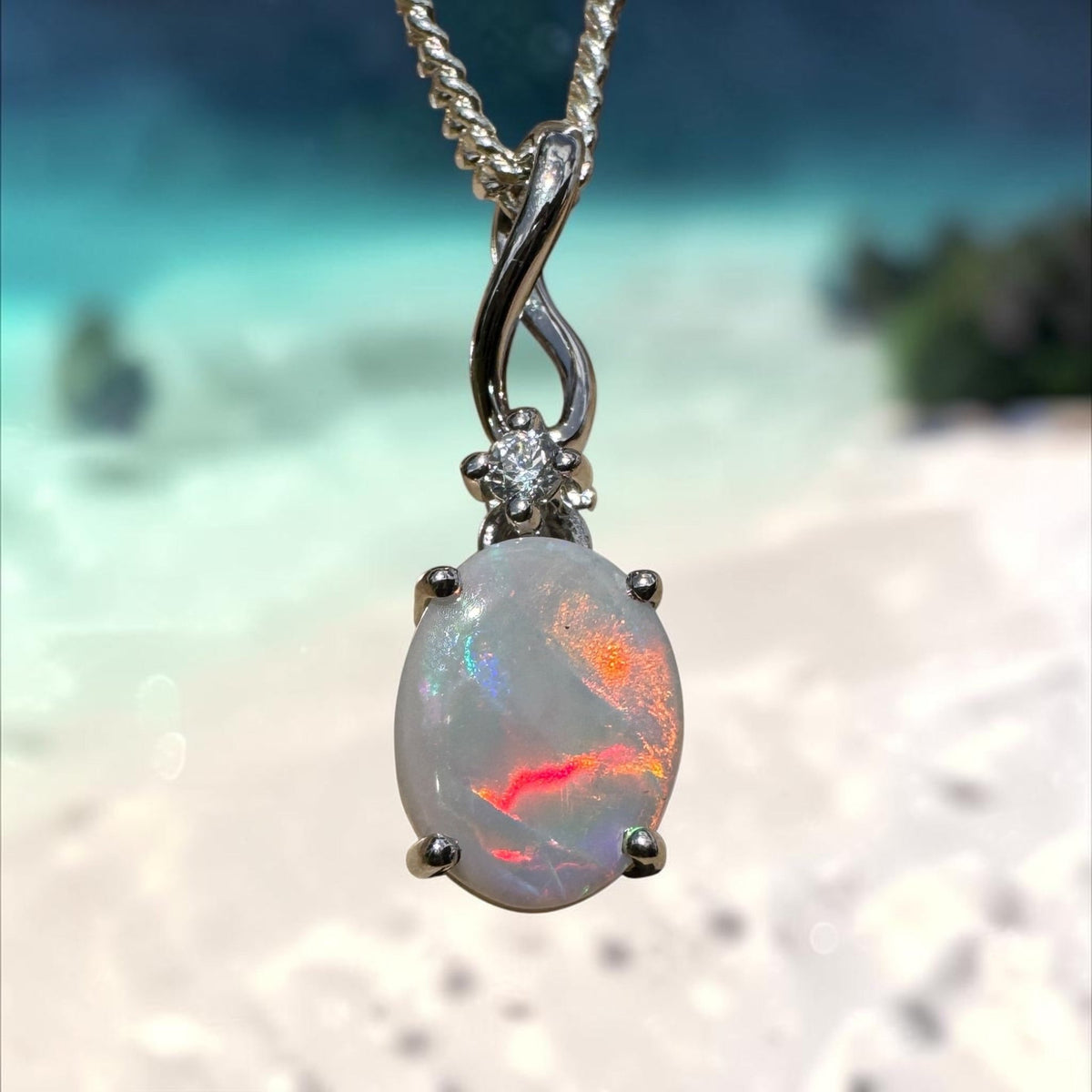 1ct Coober Pedy Opal Pendant Necklace ~ 'Tarcoola Firelight' | 925 Sterling Silver | Solid Australian Opal