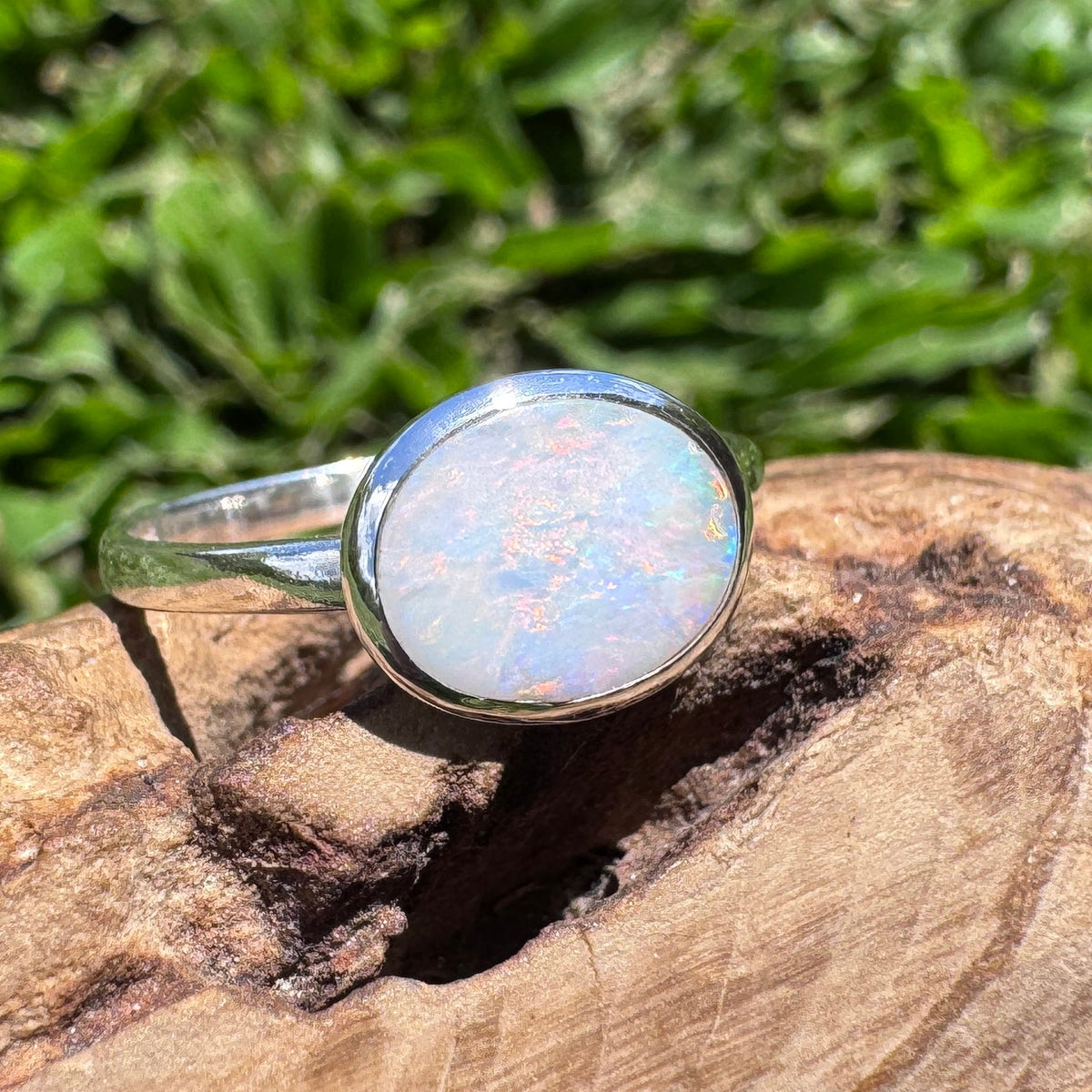 1ct Coober Pedy Opal Ring ~ 'Mission Beach Flash' | 925 Sterling Silver | Solid Australian Opal