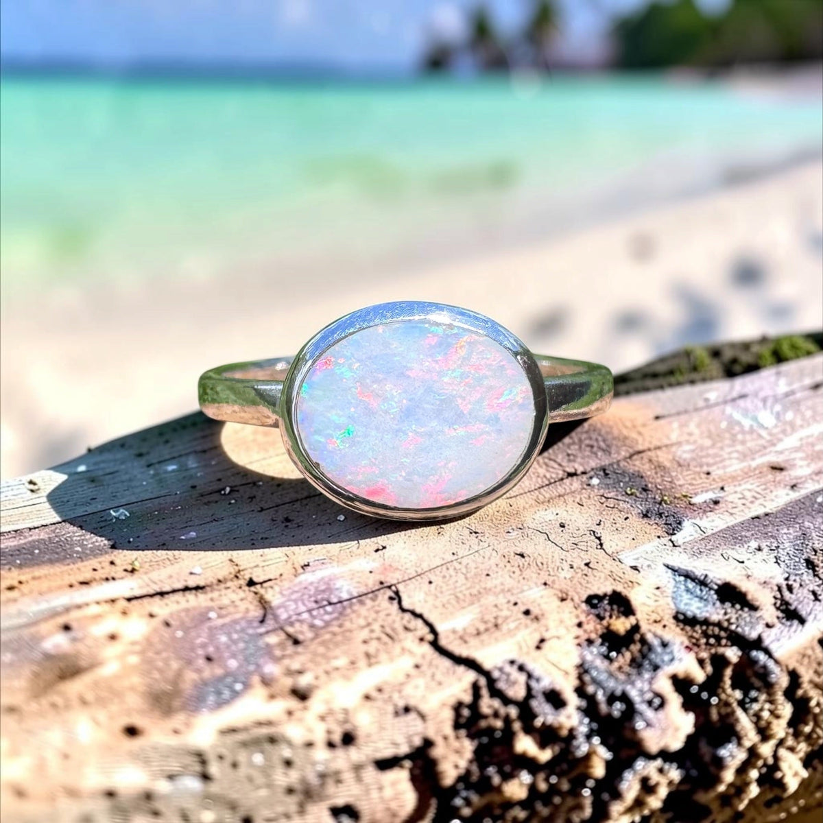 1ct Coober Pedy Opal Ring ~ 'Mission Beach Flash' | 925 Sterling Silver | Solid Australian Opal