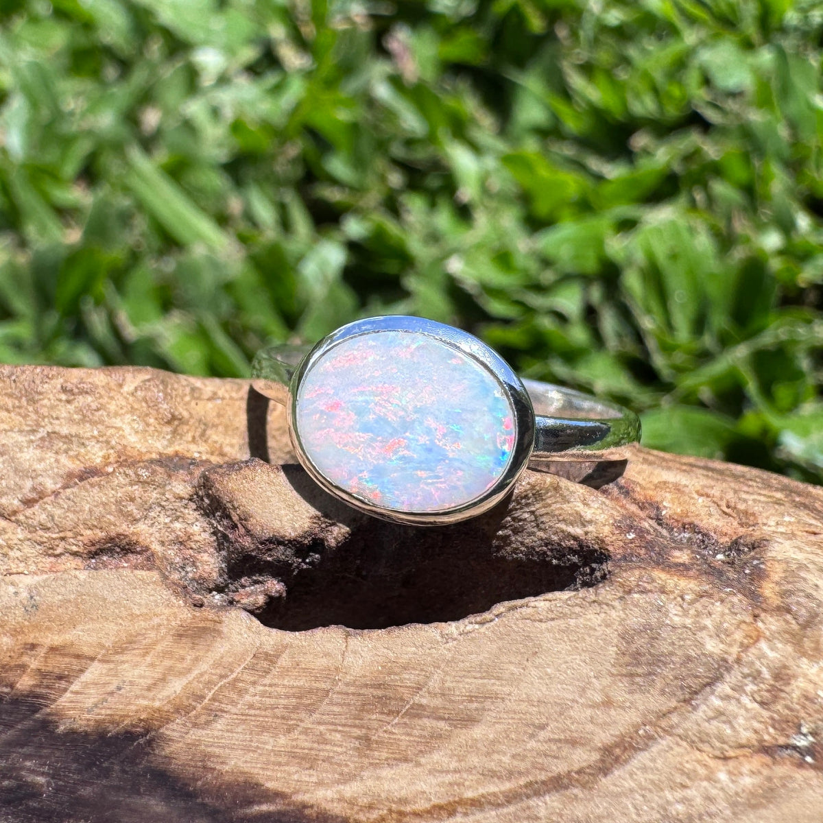 1ct Coober Pedy Opal Ring ~ 'Mission Beach Flash' | 925 Sterling Silver | Solid Australian Opal