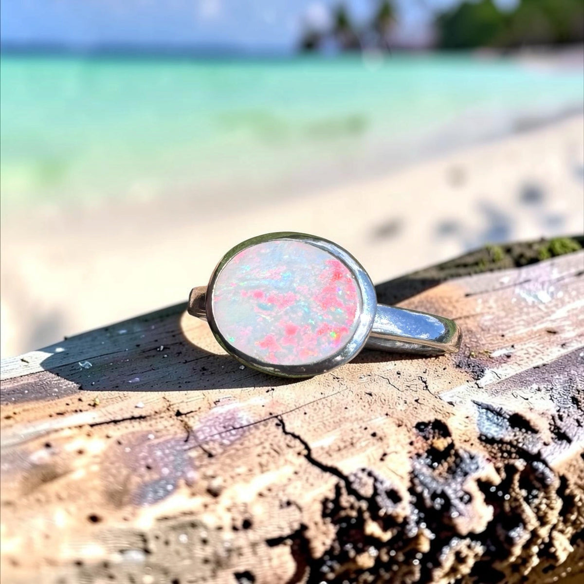 1ct Coober Pedy Opal Ring ~ 'Mission Beach Flash' | 925 Sterling Silver | Solid Australian Opal
