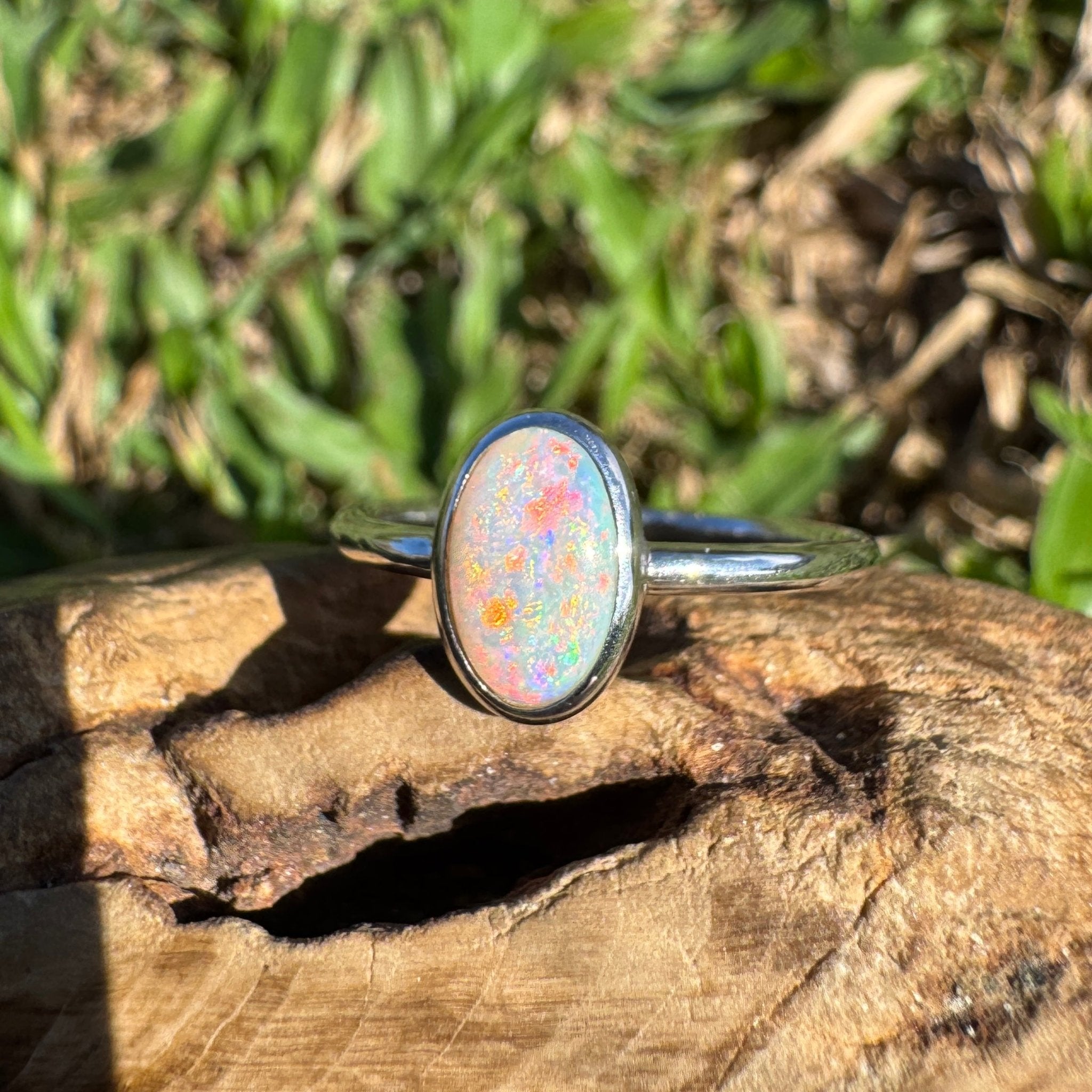 1ct Coober Pedy Opal Ring ~ 'Rainbow Beach Brilliance' | 925 Sterling Silver | Solid Australian Opal