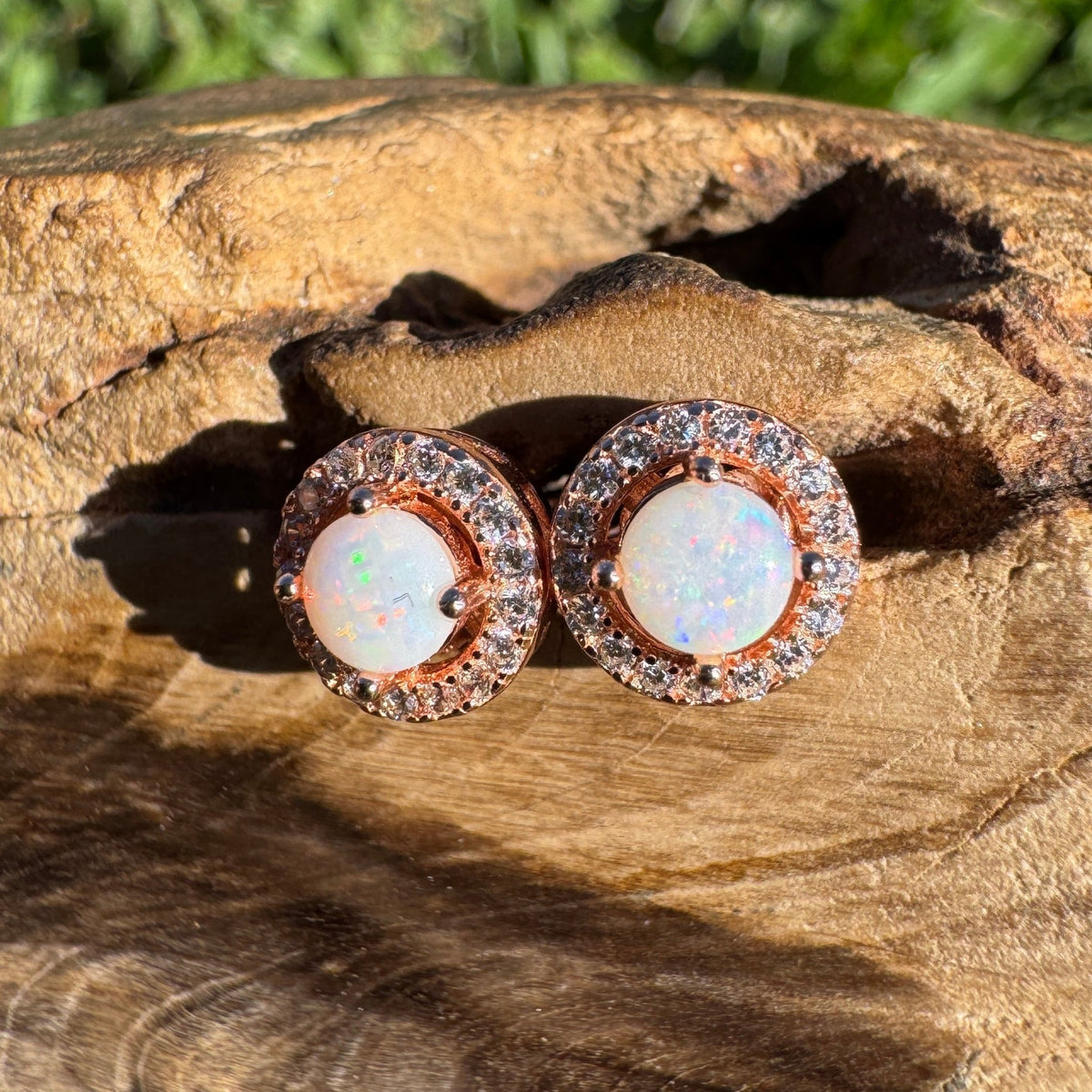 1ct Coober Pedy Opal Stud Earrings ~ 'Dorrigo Twin Sparks' | Rose Gold Coated 925 Sterling Silver | Solid Australian Opal