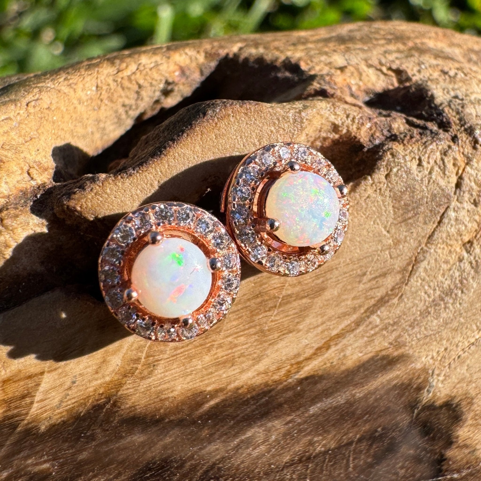 1ct Coober Pedy Opal Stud Earrings ~ 'Dorrigo Twin Sparks' | Rose Gold Coated 925 Sterling Silver | Solid Australian Opal