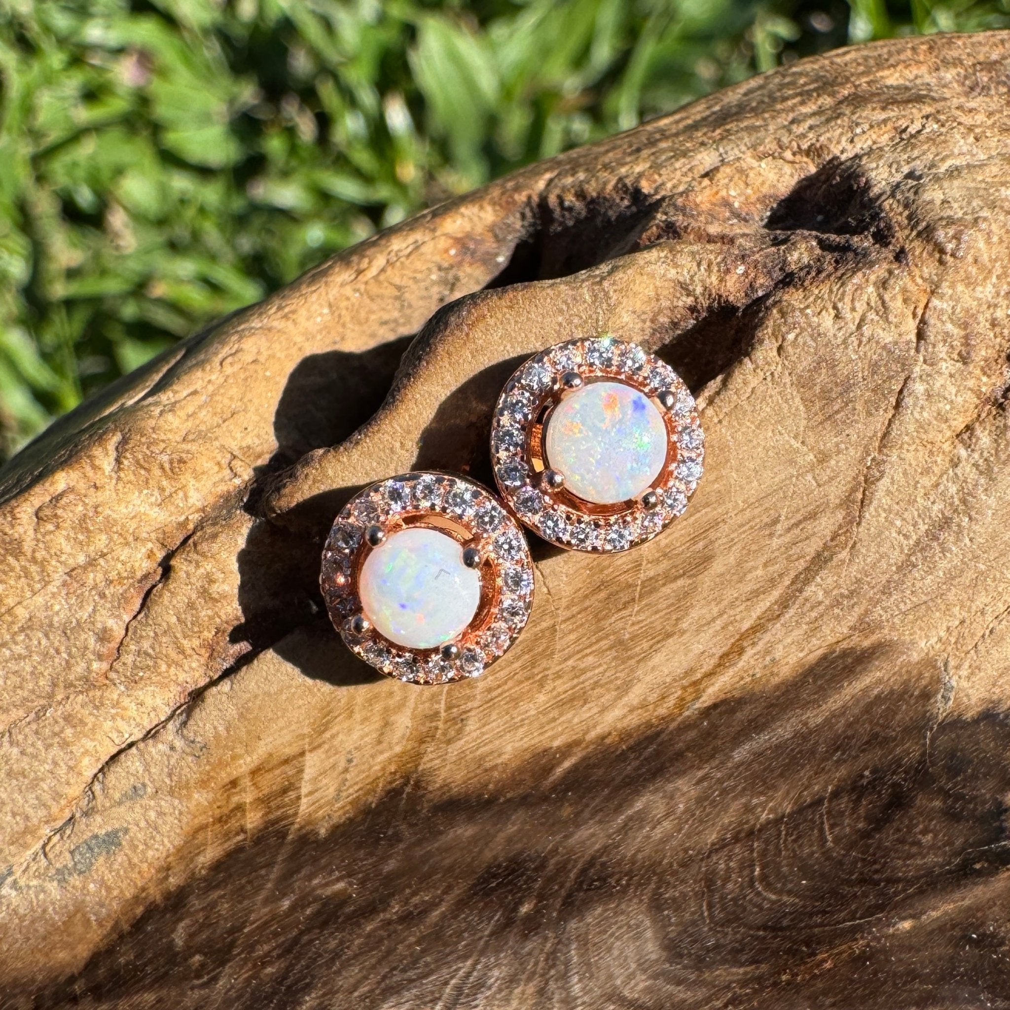 1ct Coober Pedy Opal Stud Earrings ~ 'Dorrigo Twin Sparks' | Rose Gold Coated 925 Sterling Silver | Solid Australian Opal