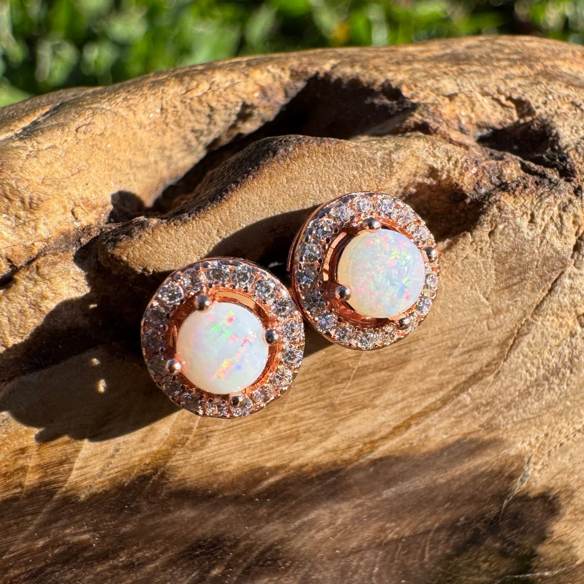 1ct Coober Pedy Opal Stud Earrings ~ 'Dorrigo Twin Sparks' | Rose Gold Coated 925 Sterling Silver | Solid Australian Opal