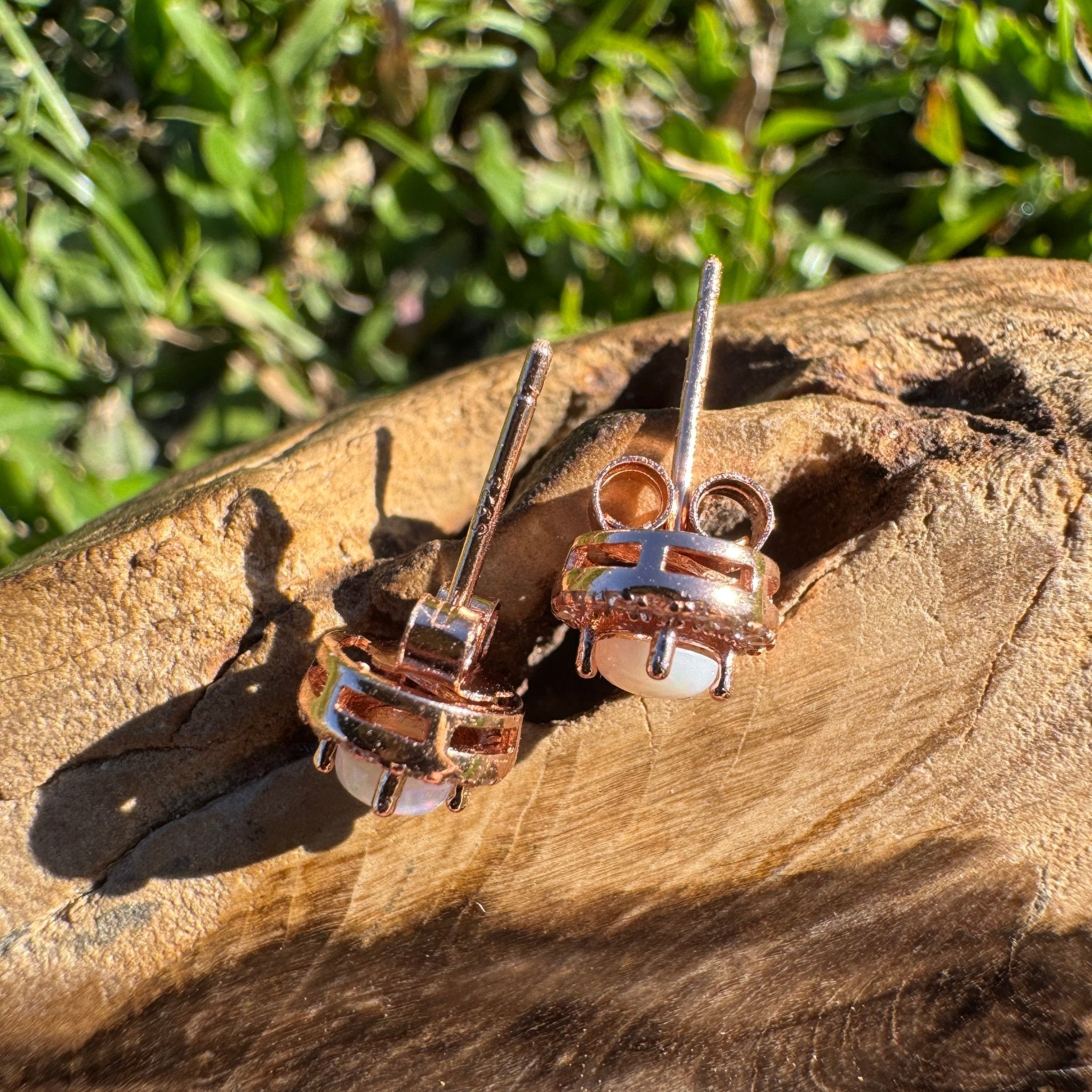 1ct Coober Pedy Opal Stud Earrings ~ 'Dorrigo Twin Sparks' | Rose Gold Coated 925 Sterling Silver | Solid Australian Opal