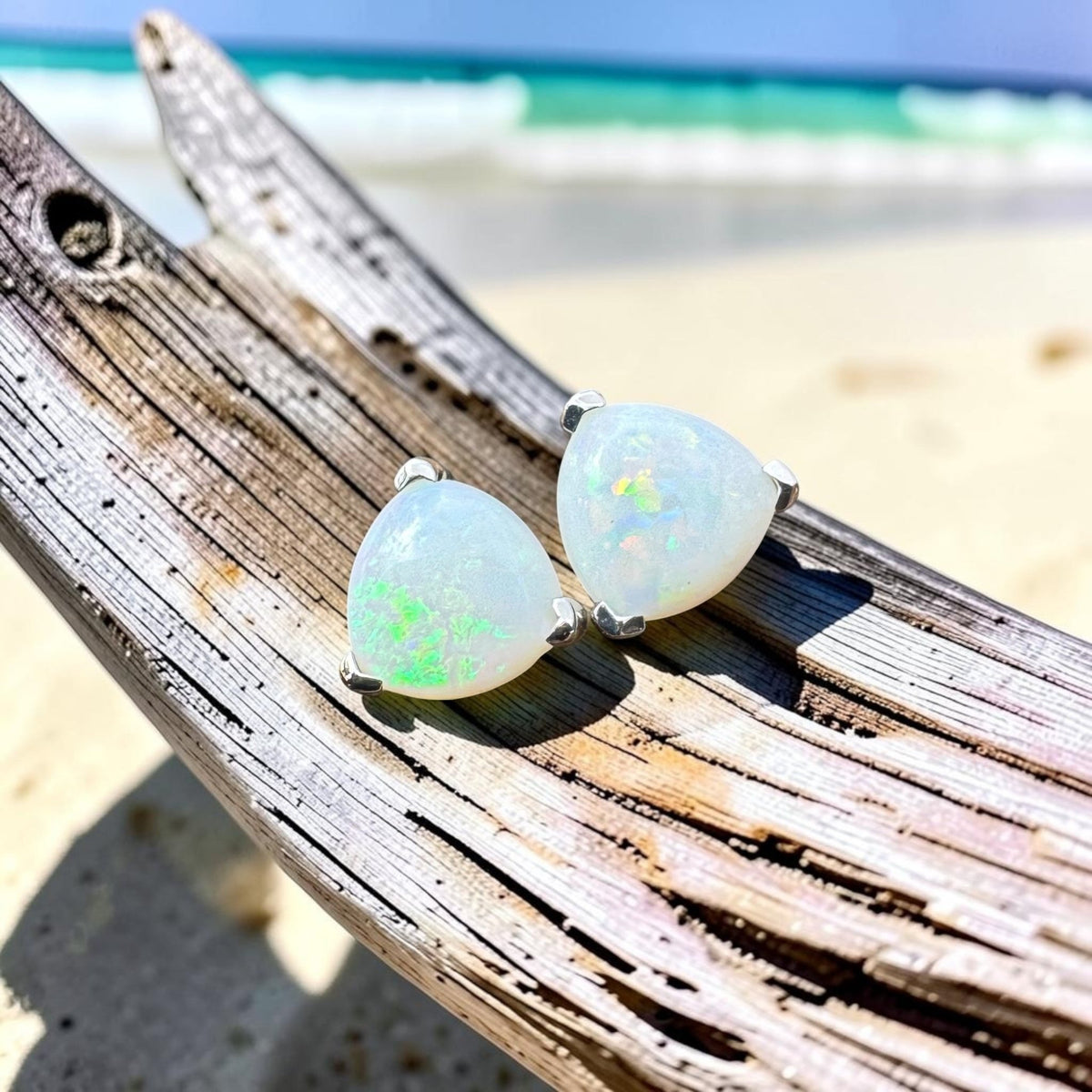 1ct Coober Pedy Opal Stud Earrings ~ 'Kangaroo Point Firelight' | 925 Sterling Silver | Solid Australian Opal