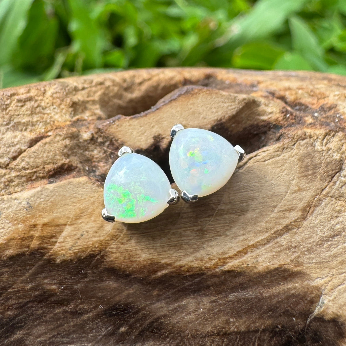 1ct Coober Pedy Opal Stud Earrings ~ 'Kangaroo Point Firelight' | 925 Sterling Silver | Solid Australian Opal