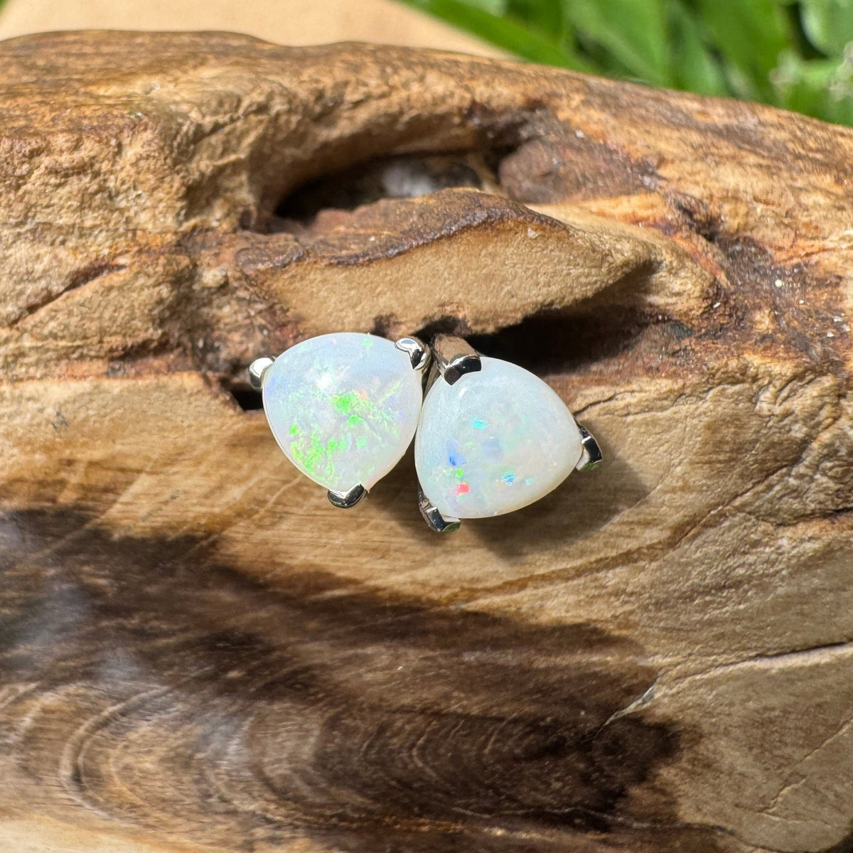 1ct Coober Pedy Opal Stud Earrings ~ 'Kangaroo Point Firelight' | 925 Sterling Silver | Solid Australian Opal