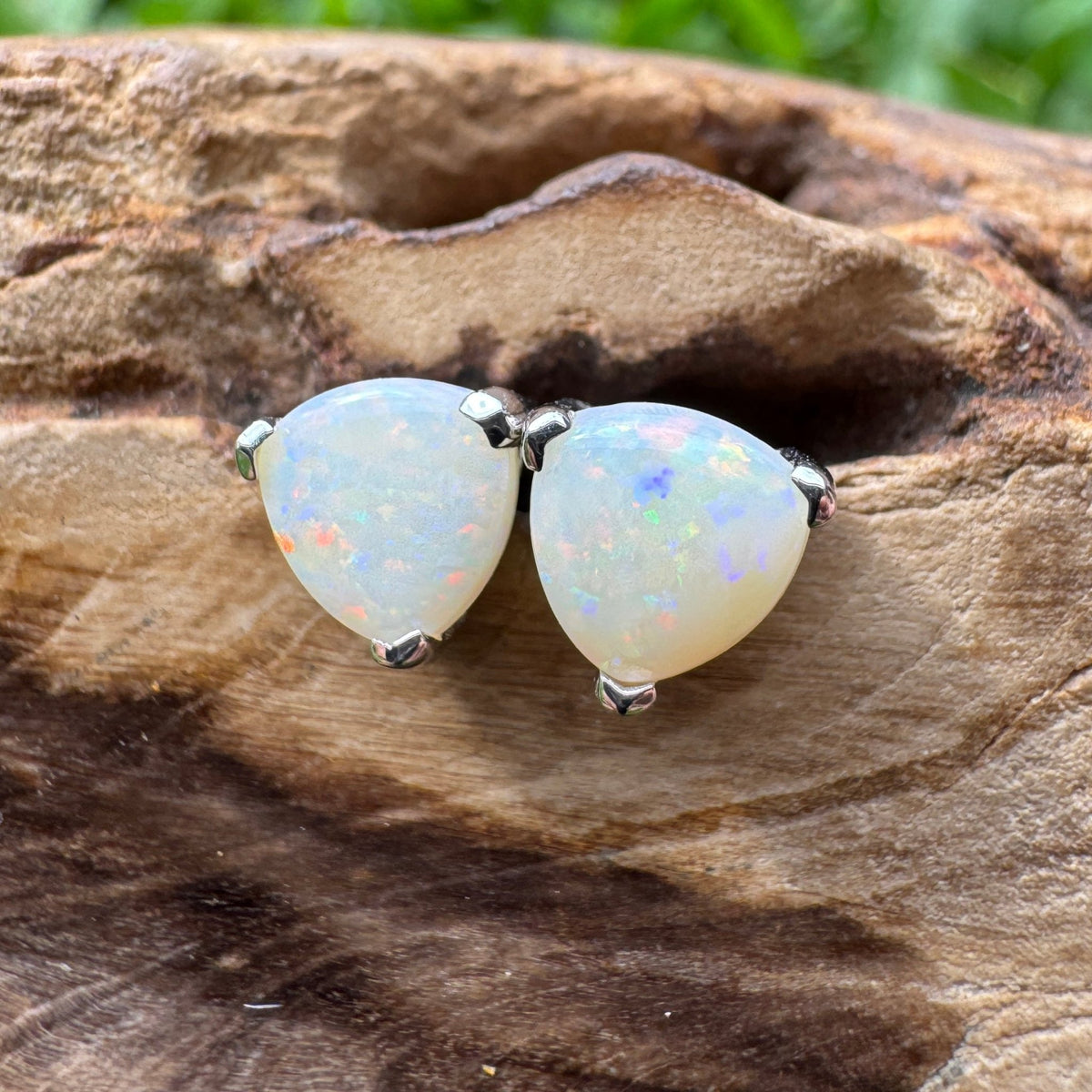 1ct Coober Pedy Opal Stud Earrings ~ 'Mount Wellington Rainbow' | 925 Sterling Silver | Solid Australian Opal