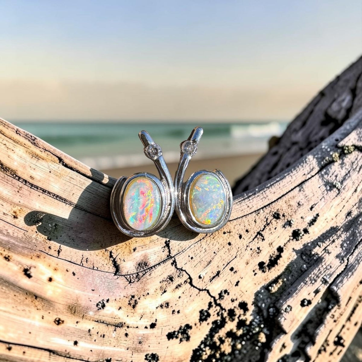 1ct Coober Pedy Opal Stud Earrings ~ 'Port Stephens Point' | 925 Sterling Silver | Solid Australian Opal