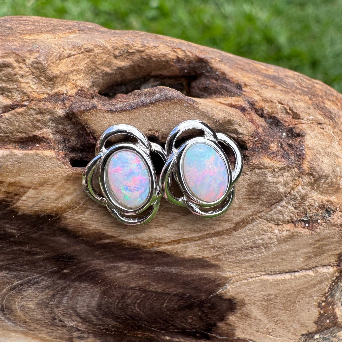 1ct Coober Pedy Opal Stud Earrings ~ 'Whitehaven Colour' | 925 Sterling Silver | Solid Australian Opal