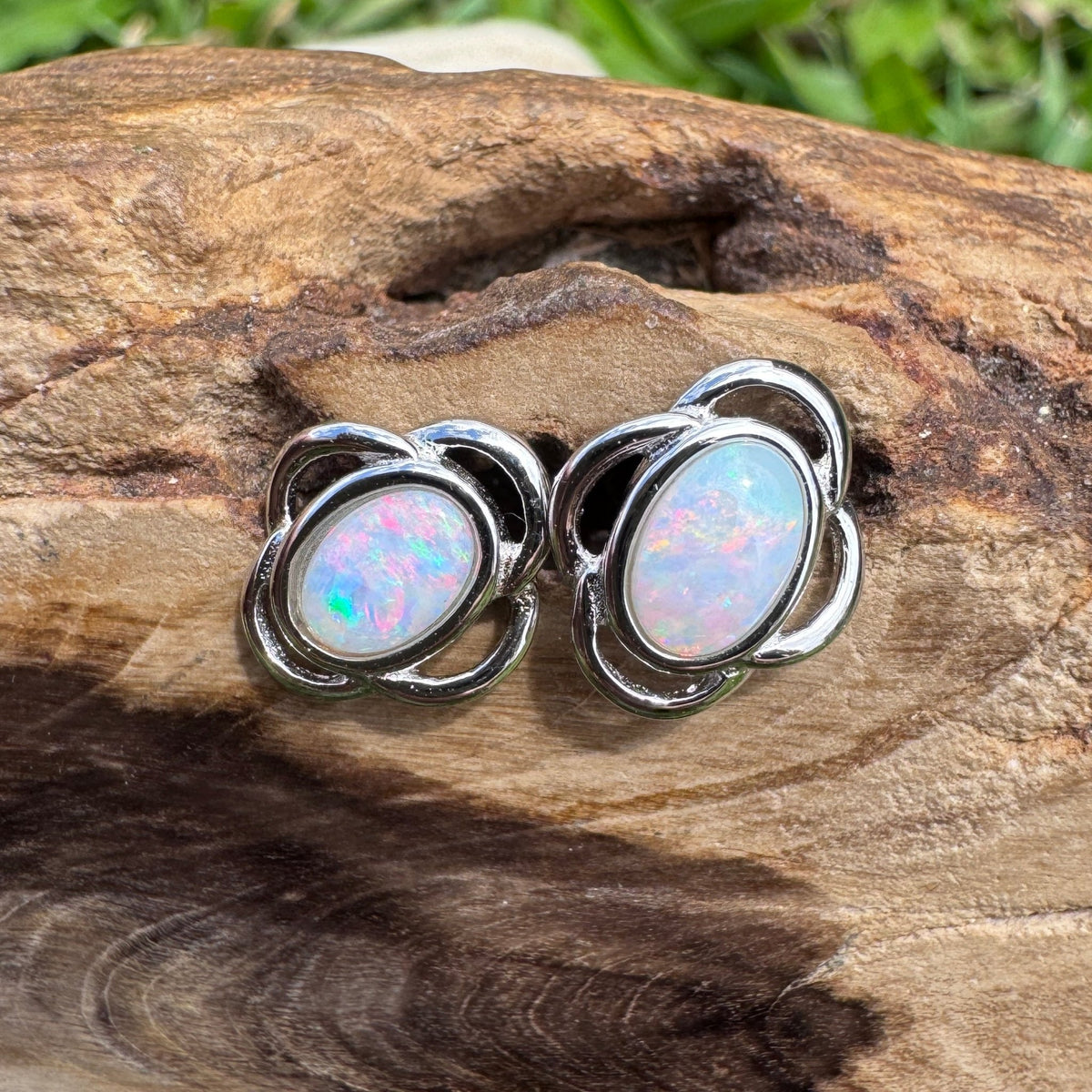 1ct Coober Pedy Opal Stud Earrings ~ 'Whitehaven Colour' | 925 Sterling Silver | Solid Australian Opal