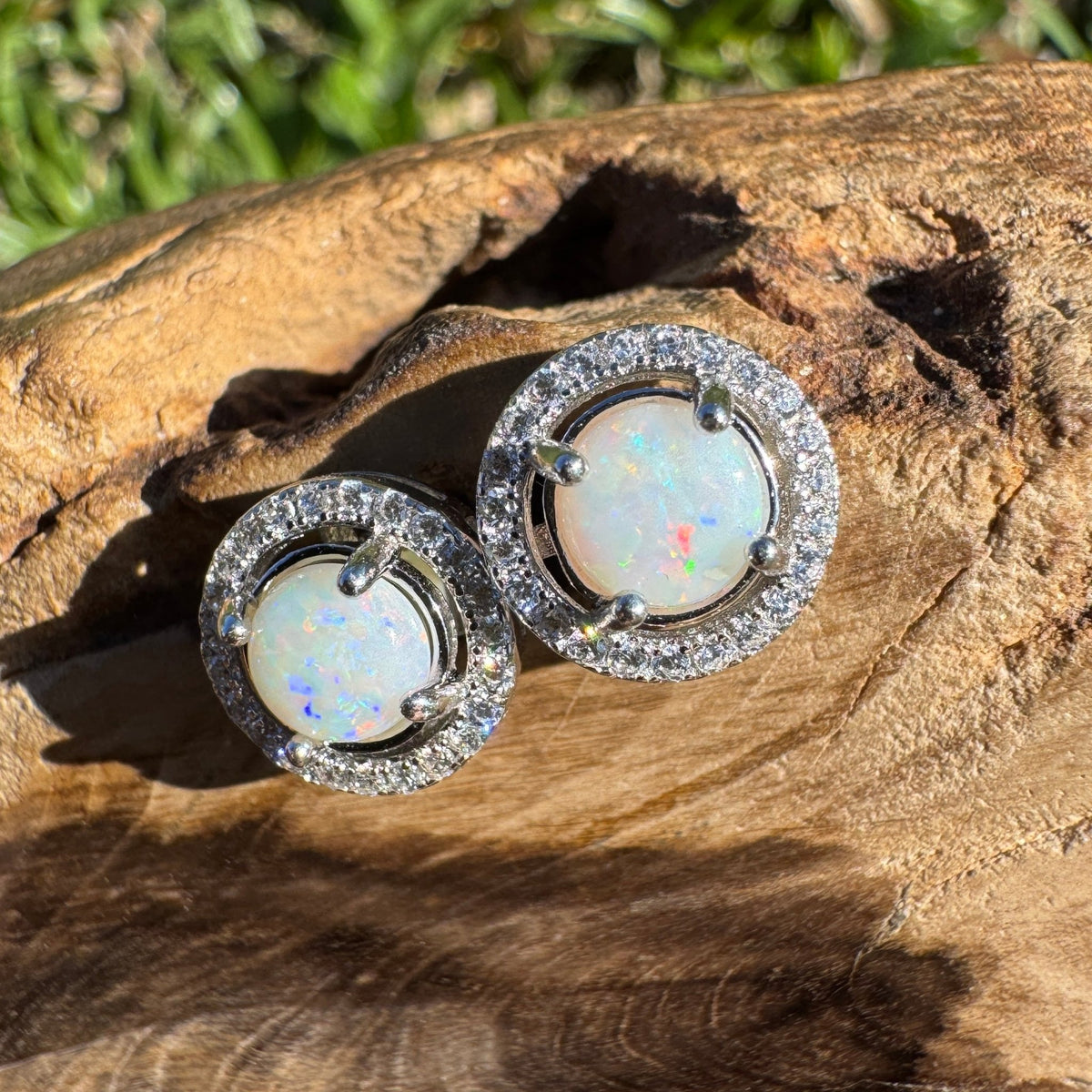 1ct Coober Pedy Opal Stud Earrings ~ 'Yallingup Twin Sparks' | 925 Sterling Silver | Solid Australian Opal