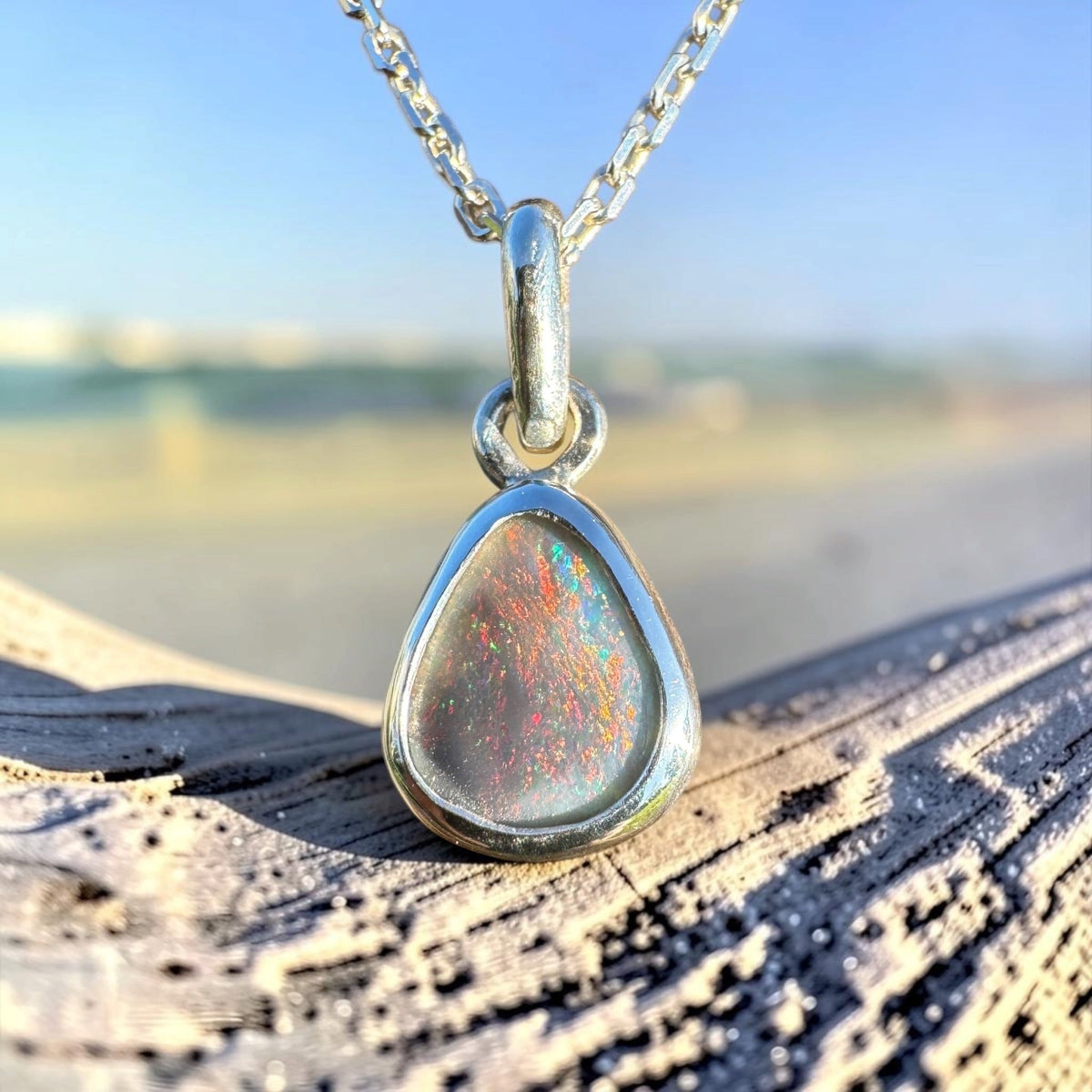 1ct Lightning Ridge Black Opal Pendant Necklace ~ 'Eyre Ember' | 925 Sterling Silver | Solid Australian Opal