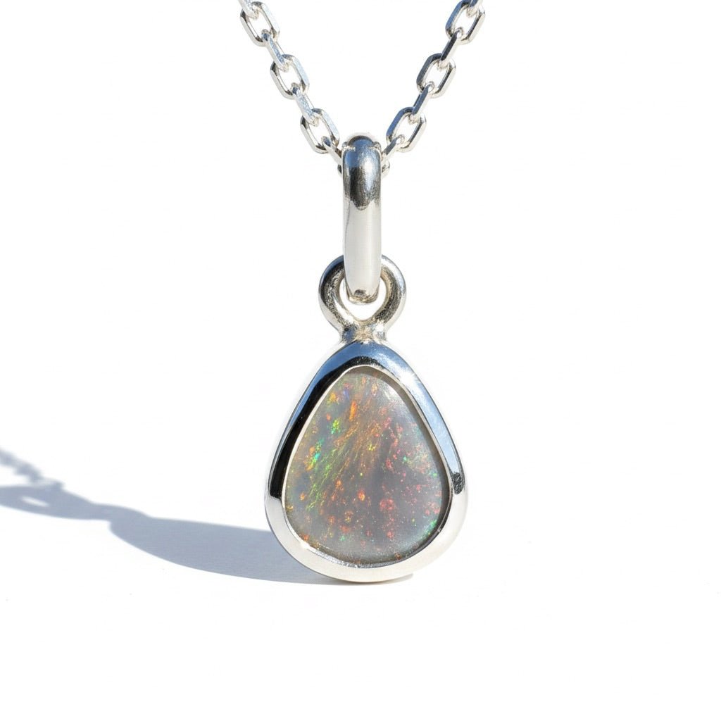 1ct Lightning Ridge Black Opal Pendant Necklace ~ 'Eyre Ember' | 925 Sterling Silver | Solid Australian Opal