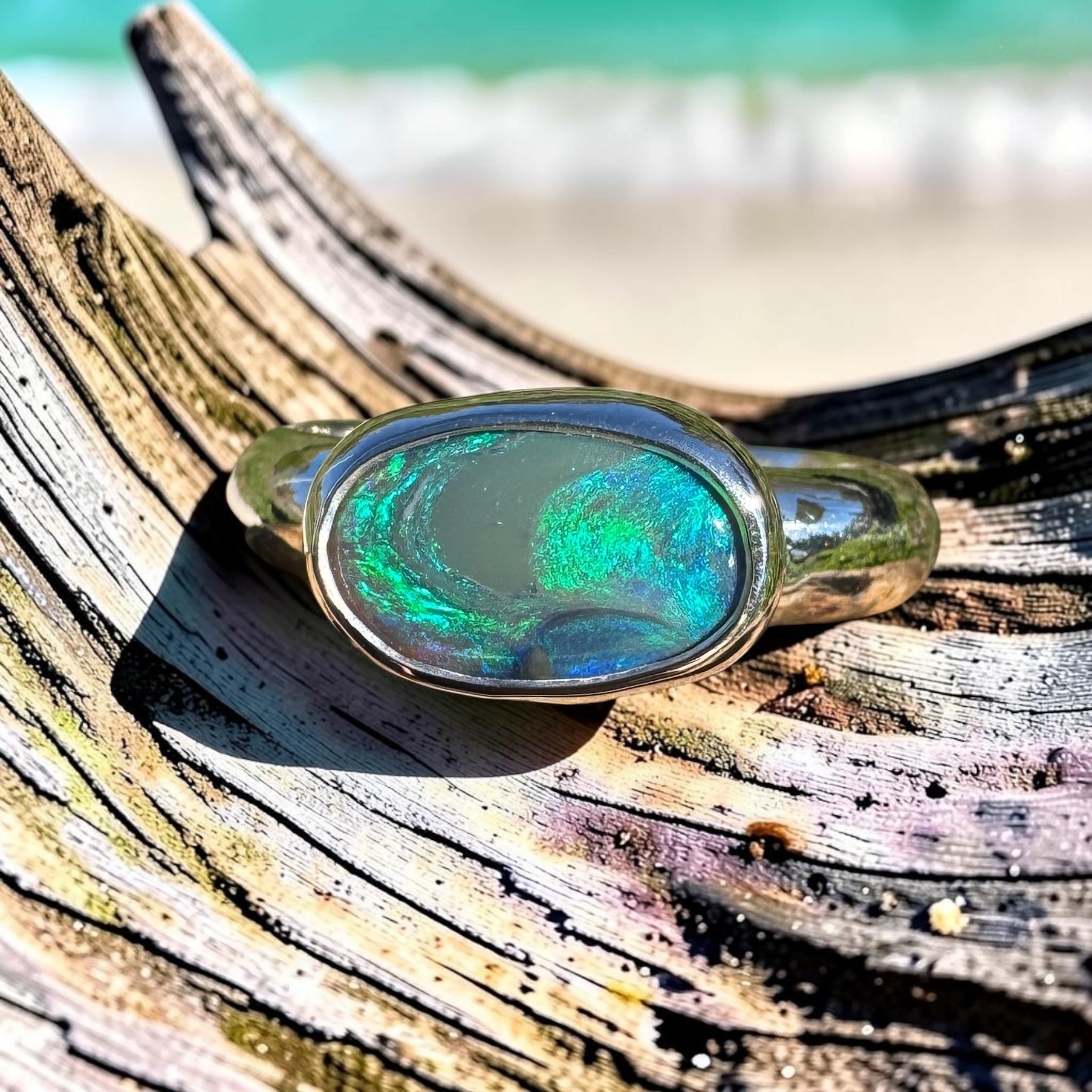 1ct Lightning Ridge Black Opal Ring ~ 'Nullarbor Drift' | 925 Sterling Silver | Solid Australian Opal