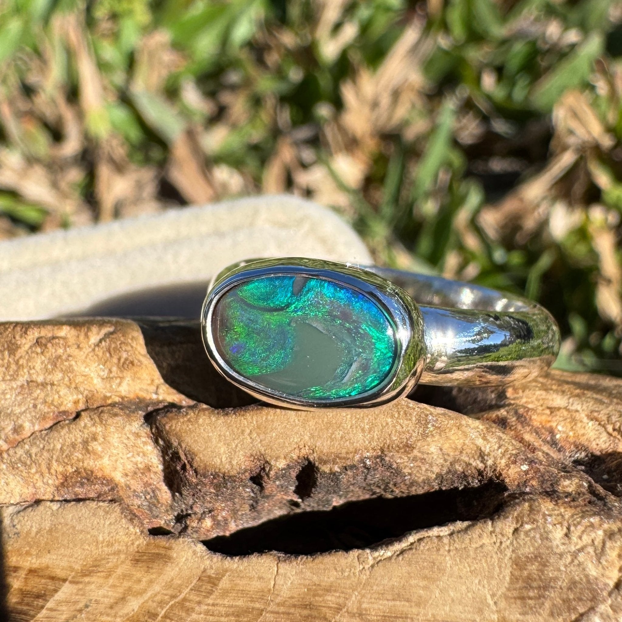 1ct Lightning Ridge Black Opal Ring ~ 'Nullarbor Drift' | 925 Sterling Silver | Solid Australian Opal