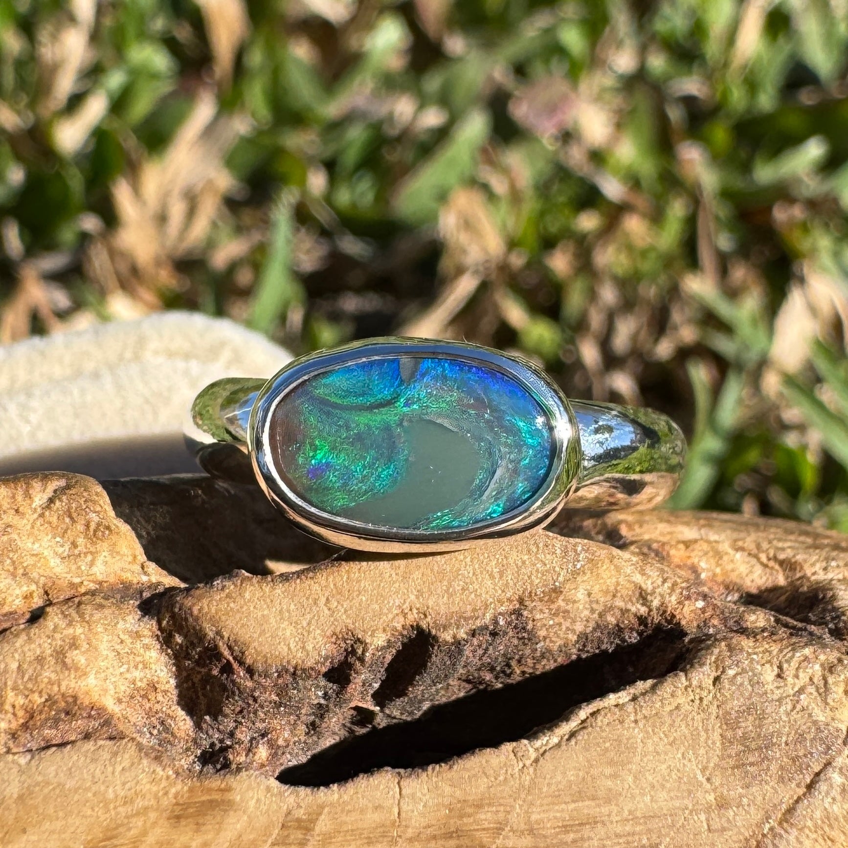 1ct Lightning Ridge Black Opal Ring ~ 'Nullarbor Drift' | 925 Sterling Silver | Solid Australian Opal