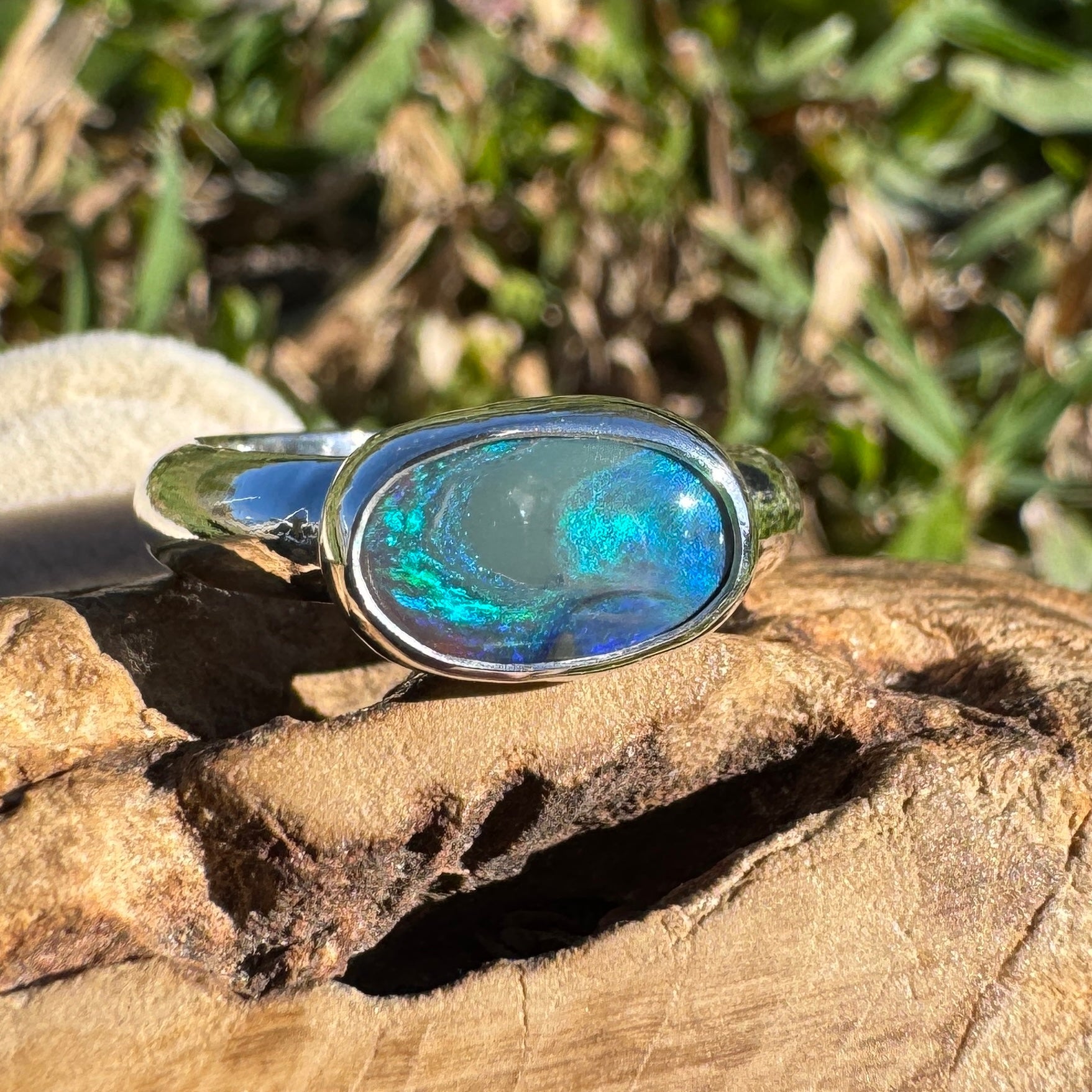 1ct Lightning Ridge Black Opal Ring ~ 'Nullarbor Drift' | 925 Sterling Silver | Solid Australian Opal
