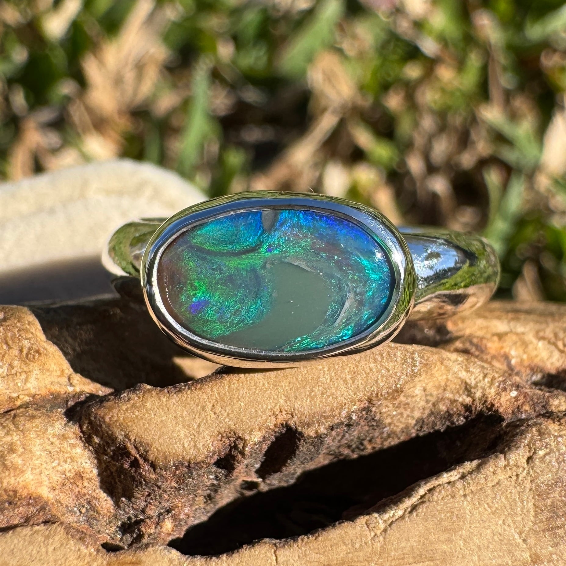 1ct Lightning Ridge Black Opal Ring ~ 'Nullarbor Drift' | 925 Sterling Silver | Solid Australian Opal