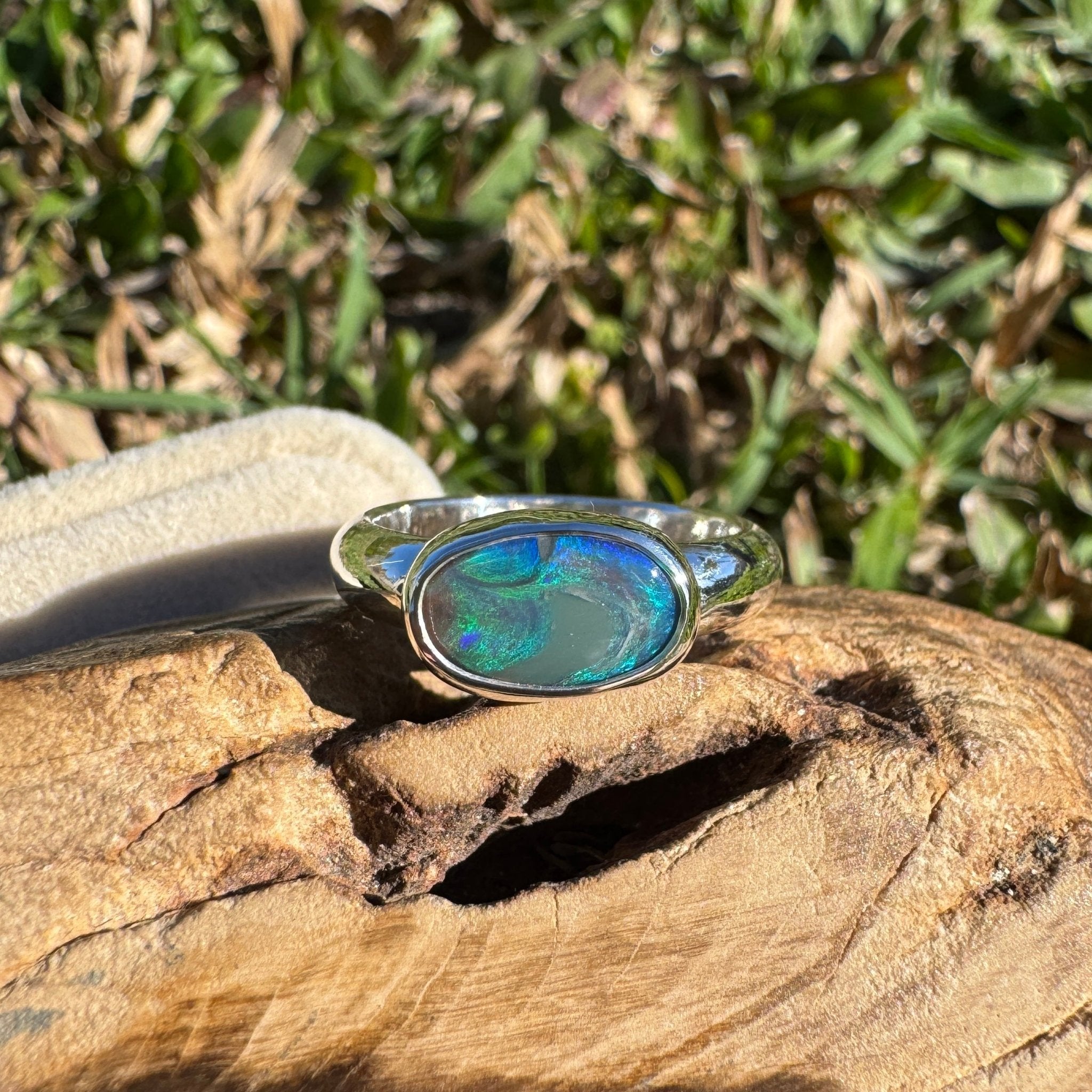 1ct Lightning Ridge Black Opal Ring ~ 'Nullarbor Drift' | 925 Sterling Silver | Solid Australian Opal