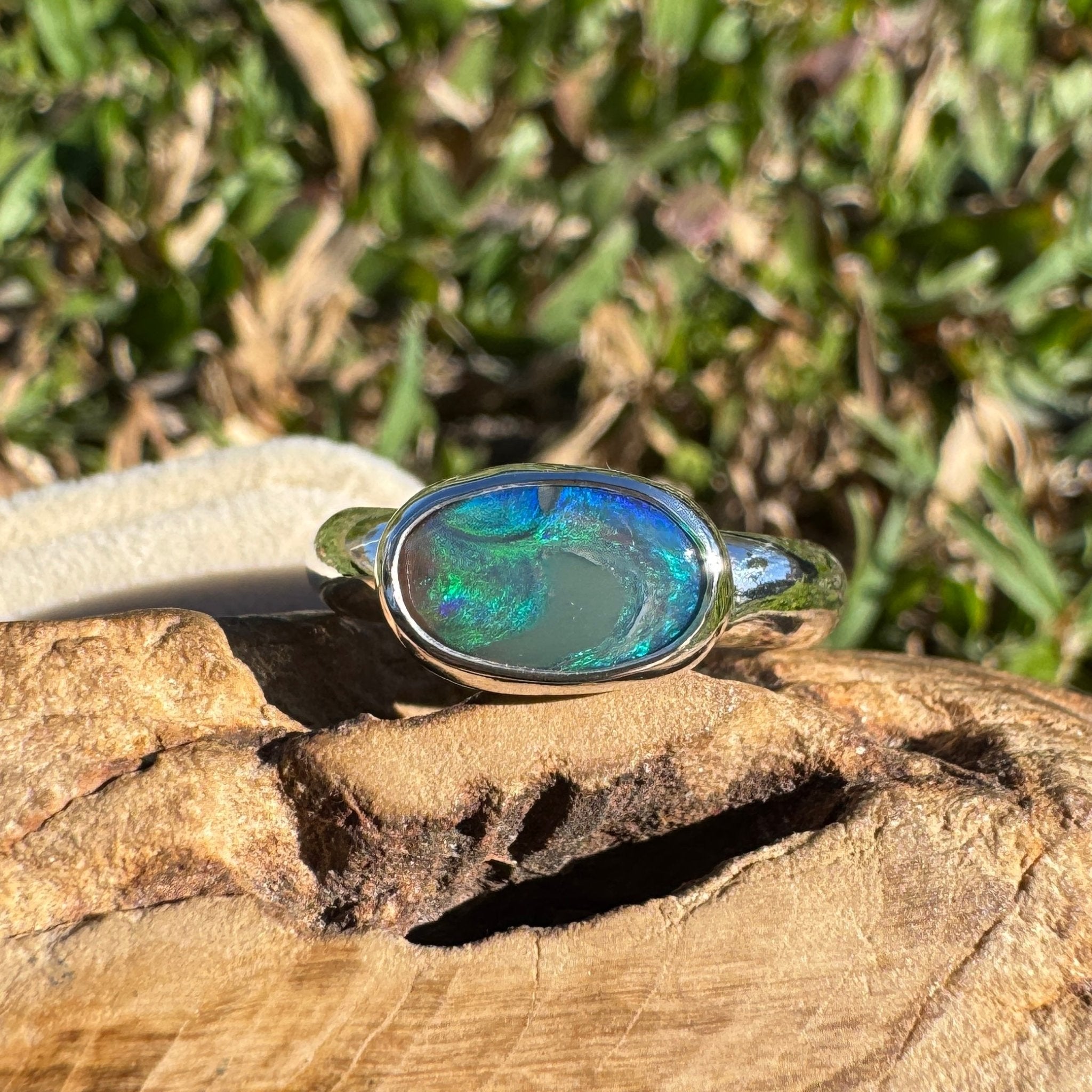 1ct Lightning Ridge Black Opal Ring ~ 'Nullarbor Drift' | 925 Sterling Silver | Solid Australian Opal
